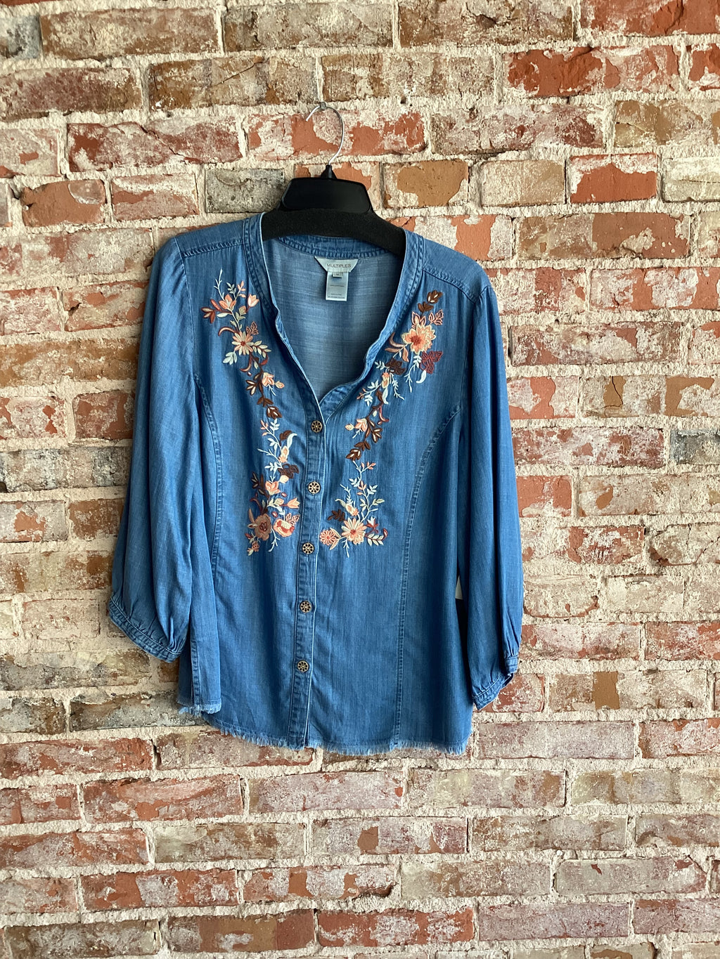 Multiples Embroidered Top with Fringe Hem