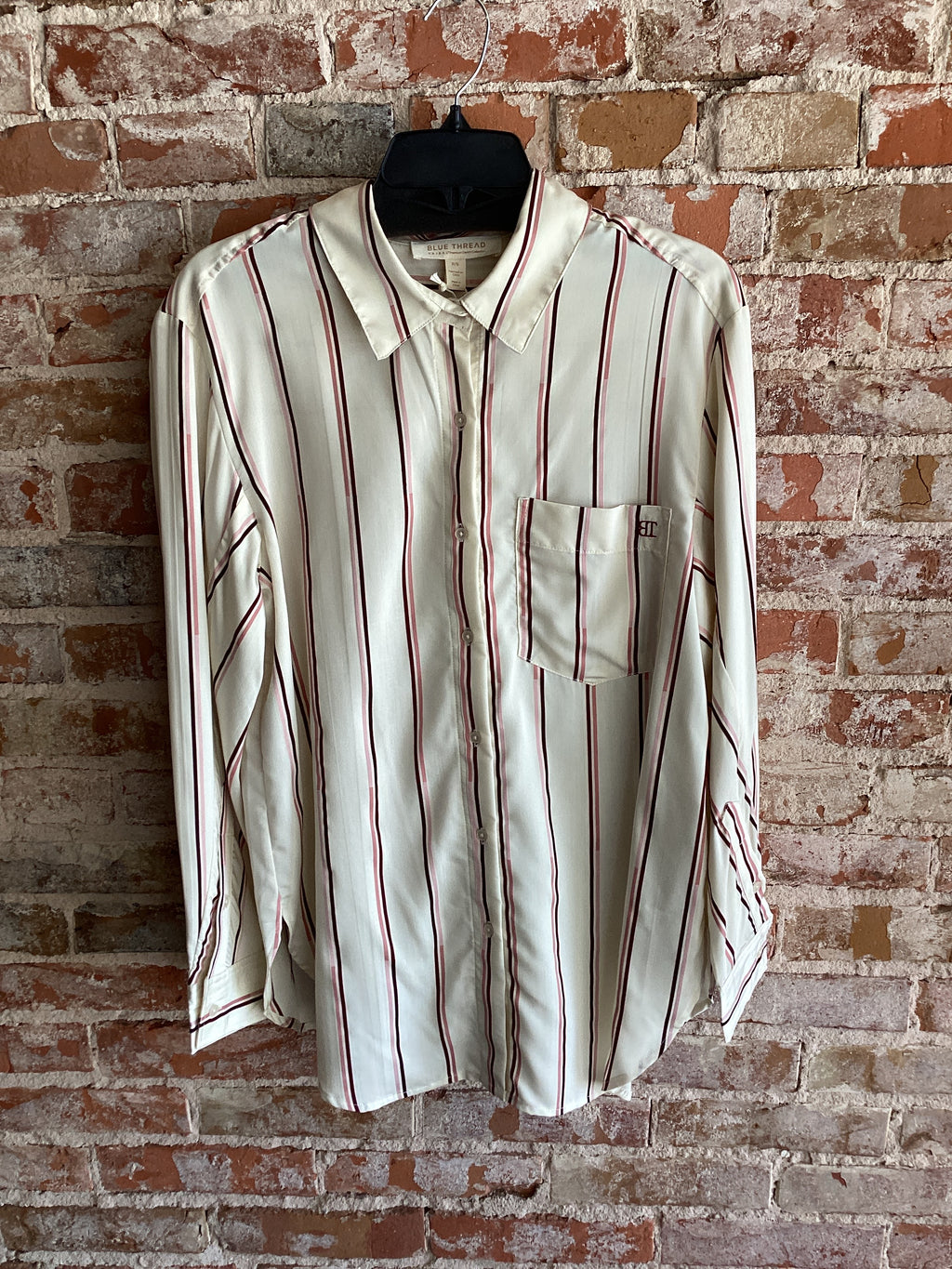 Tribal Oversized Pink and Burgundy Striped Button Up