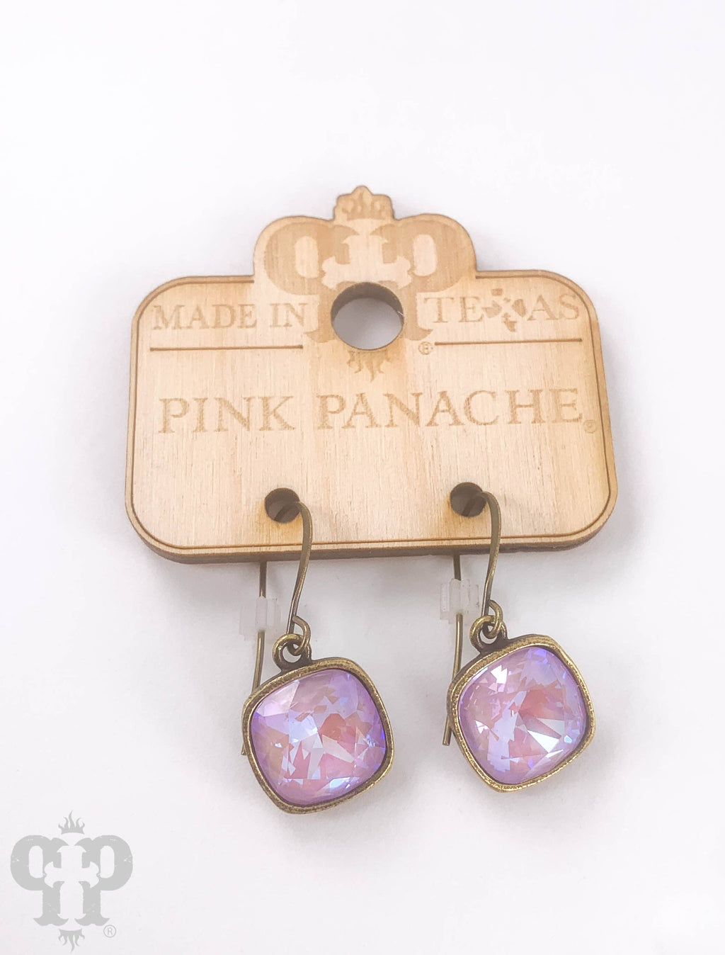 Pink Panache Austrian square crystal hook earring, 12mm