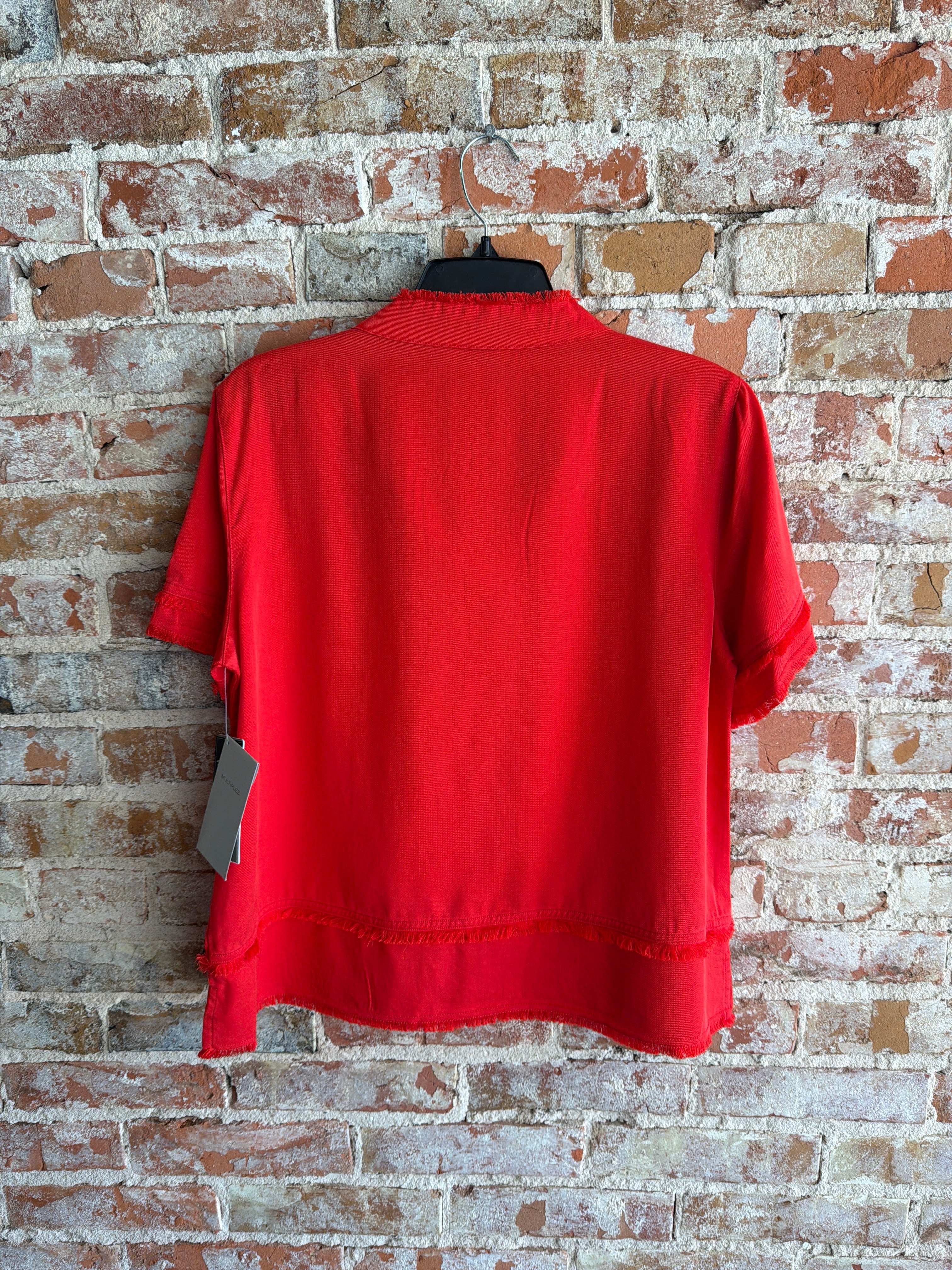 Multiples Fringe Hem Band Collar Top