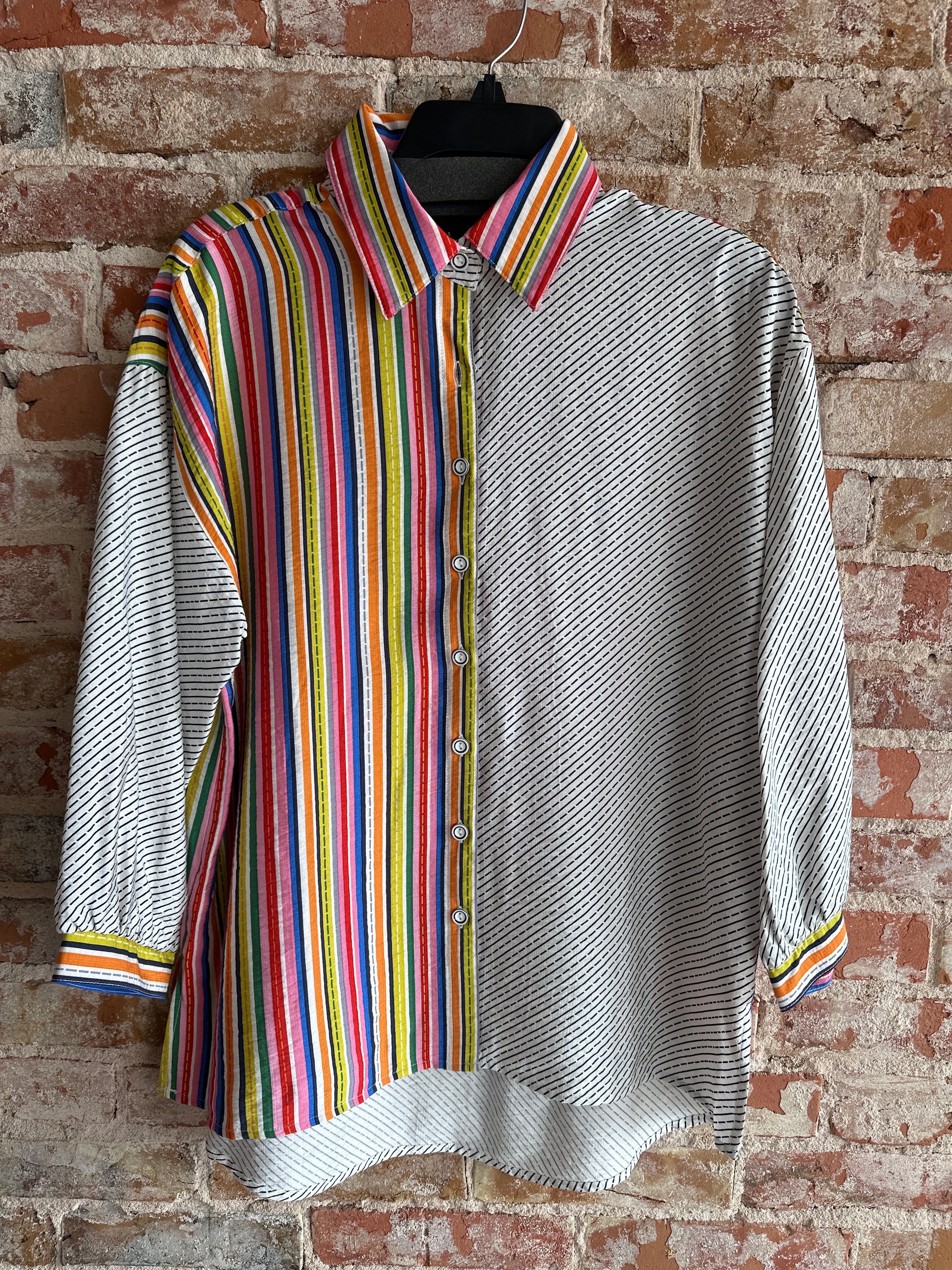 Ali Miles Button Front Multi Stripe Blouse