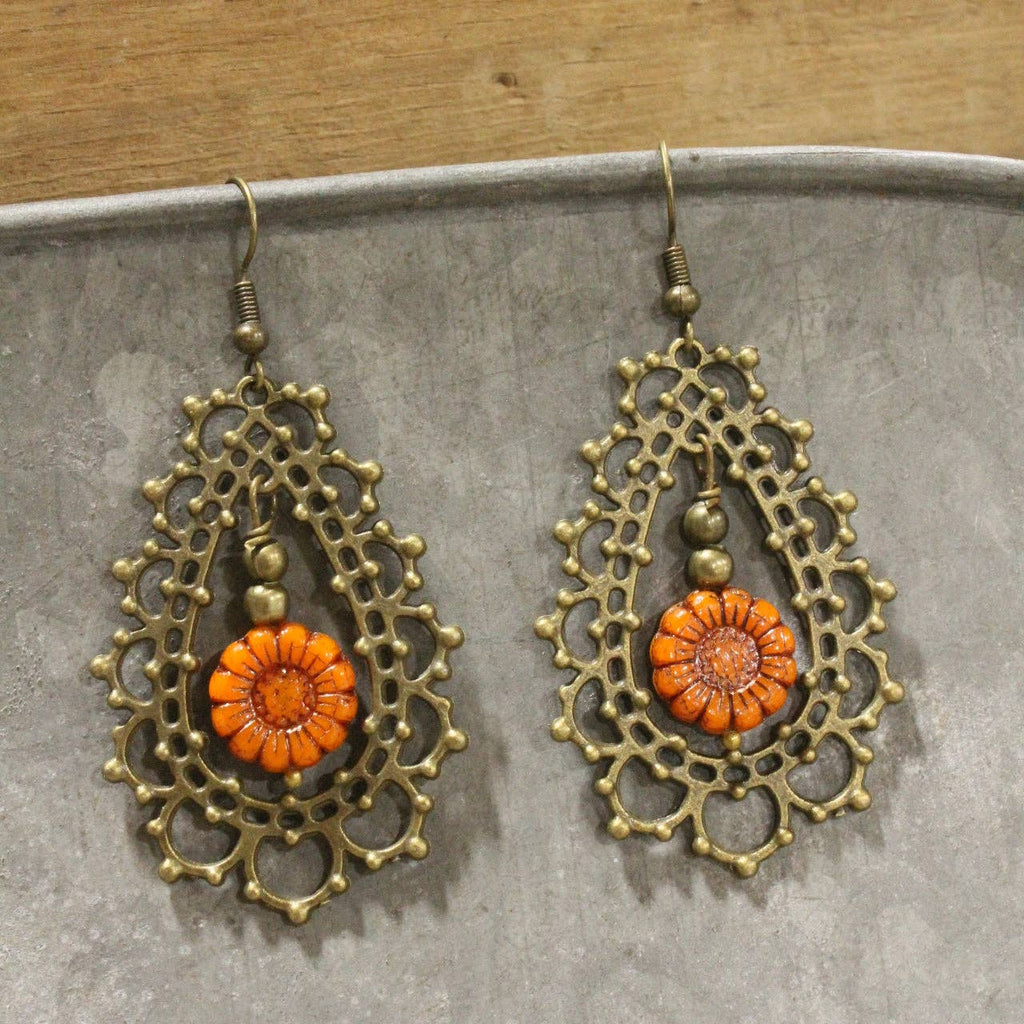 Czech Out These Sweet Sunflower Dangle Drop Earrings