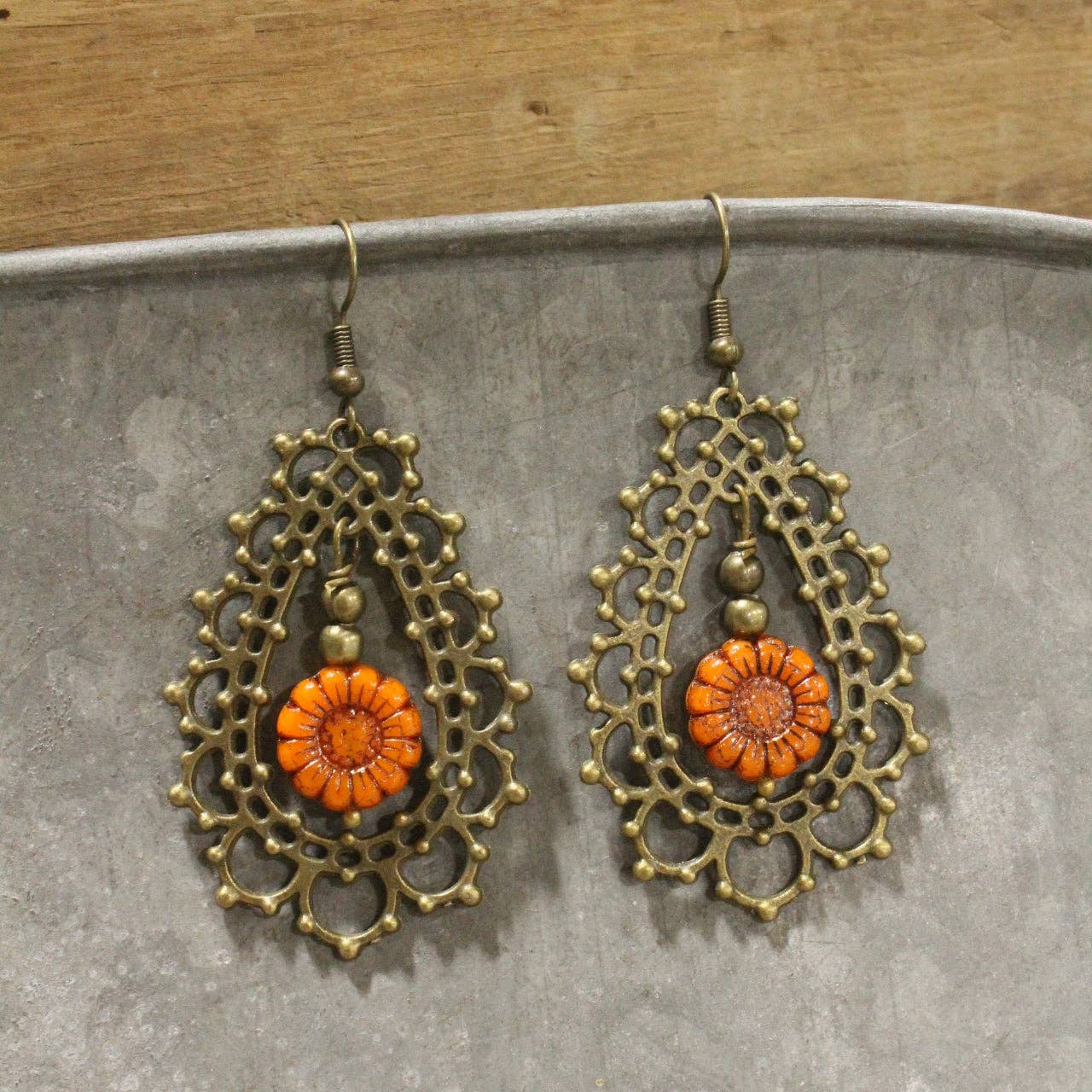 Czech Out These Sweet Sunflower Dangle Drop Earrings
