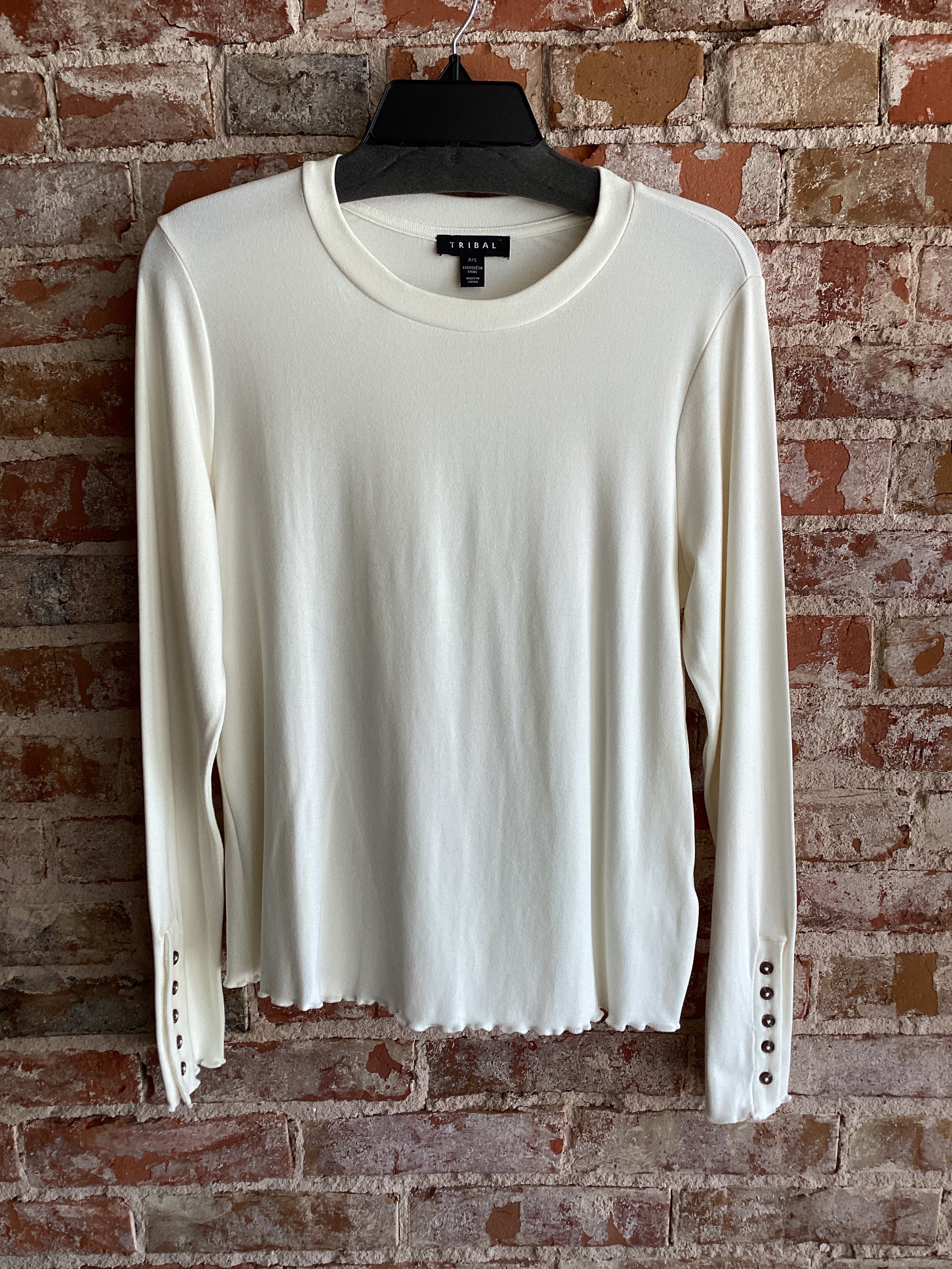 Tribal Button Long Sleeve Crew Neck Top
