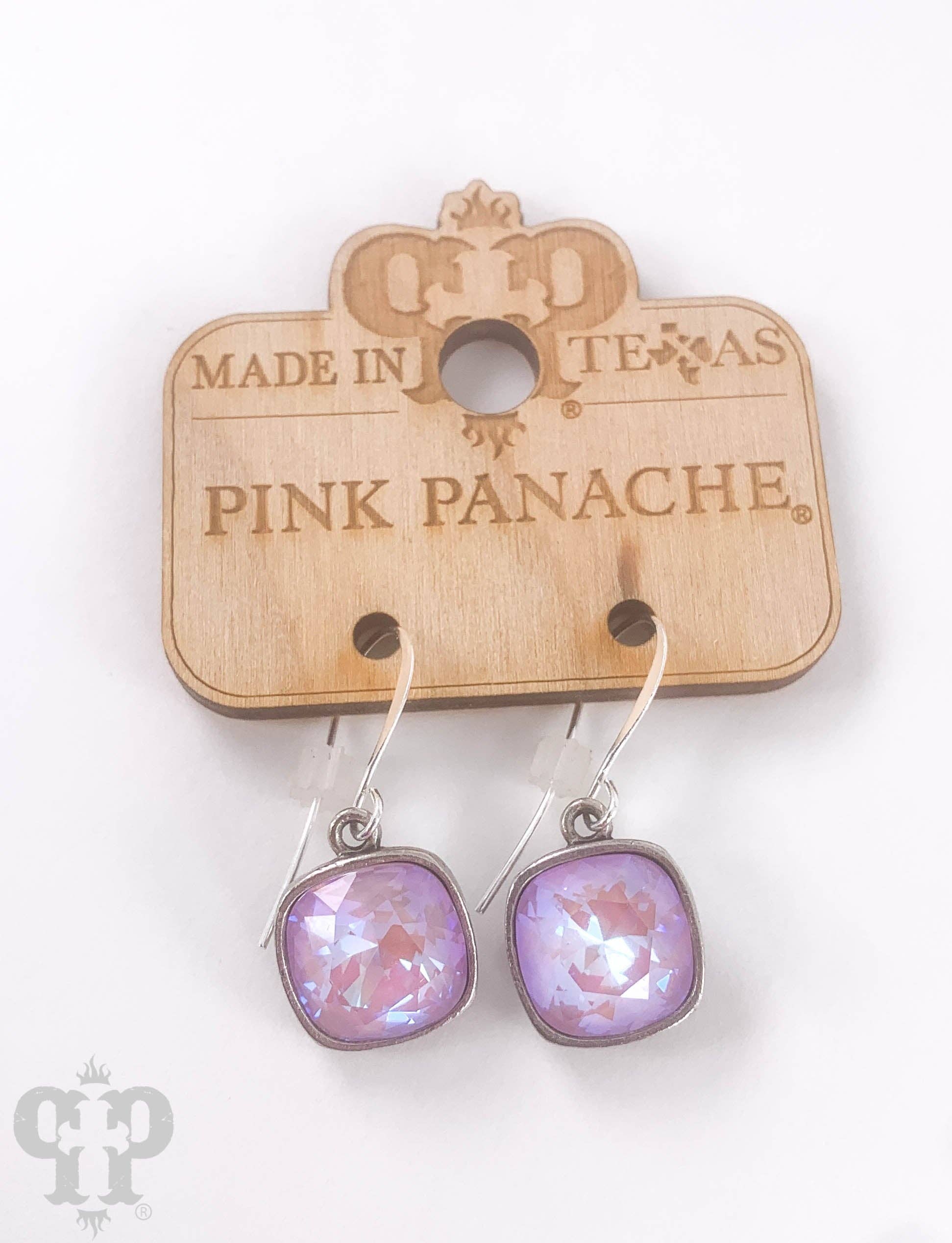 Pink Panache Austrian square crystal hook earring, 12mm