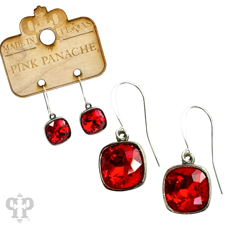 Pink Panache Austrian square crystal hook earring, 12mm