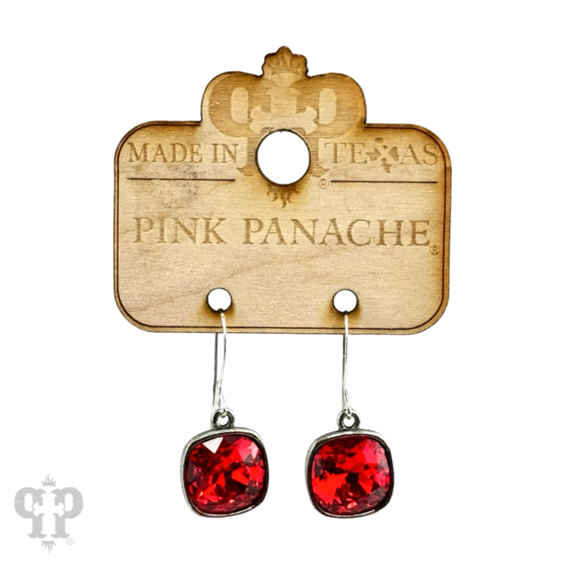 Pink Panache Austrian square crystal hook earring, 12mm