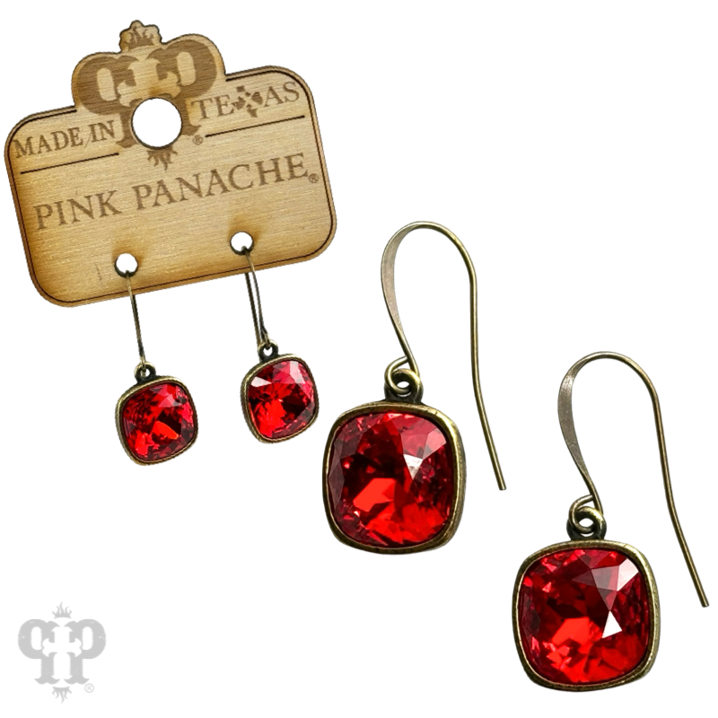 Pink Panache Austrian square crystal hook earring, 12mm