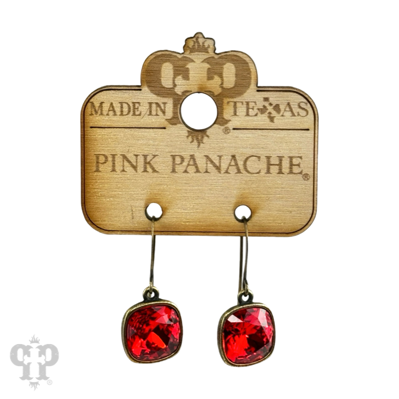 Pink Panache Austrian square crystal hook earring, 12mm
