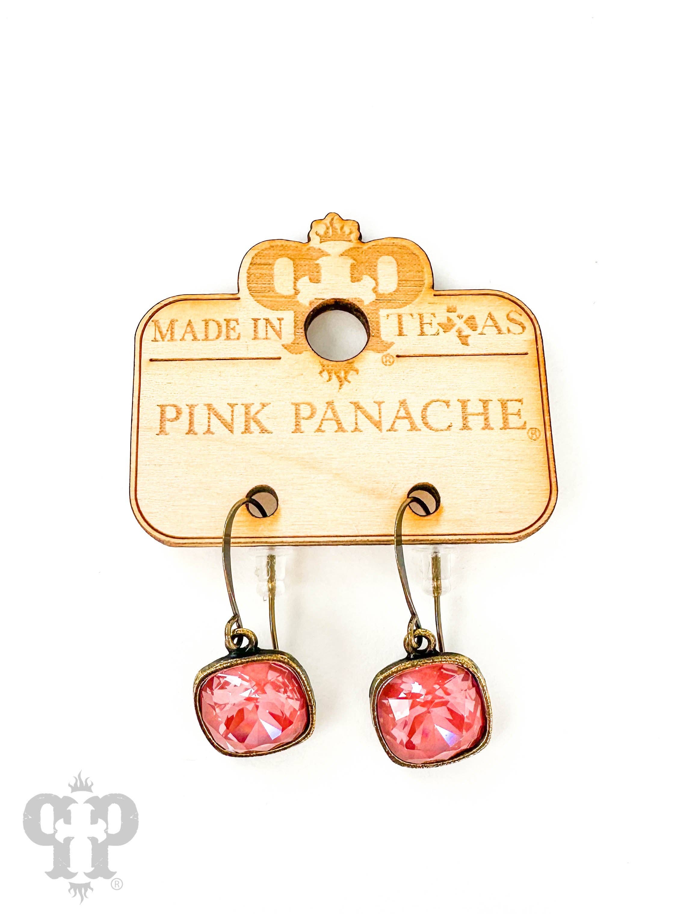 Pink Panache Austrian square crystal hook earring, 12mm