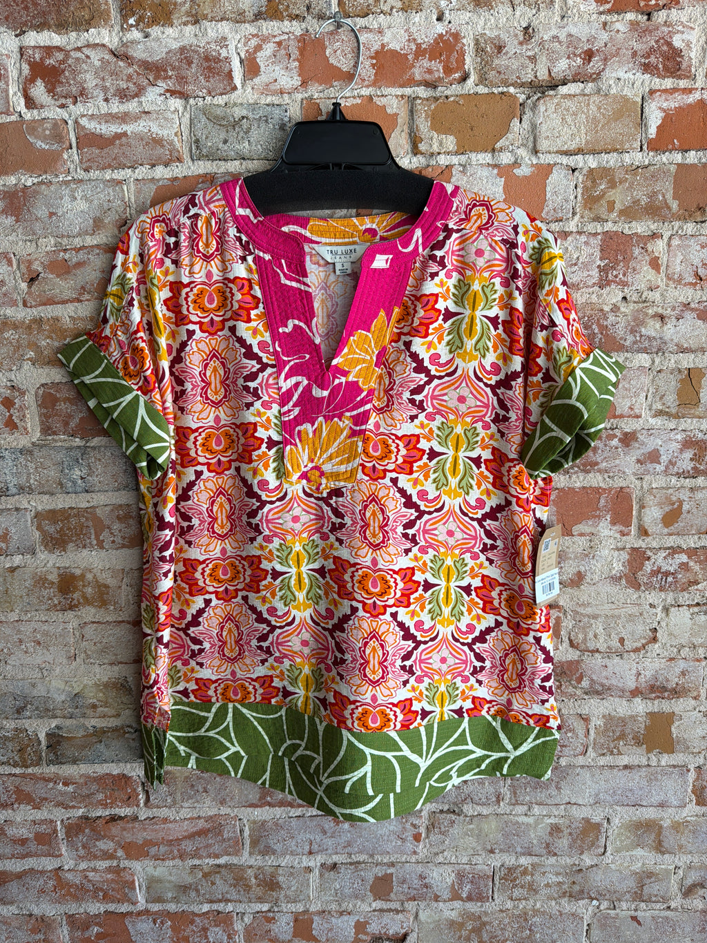 Tru luxe Mixed Print Split Neck Top