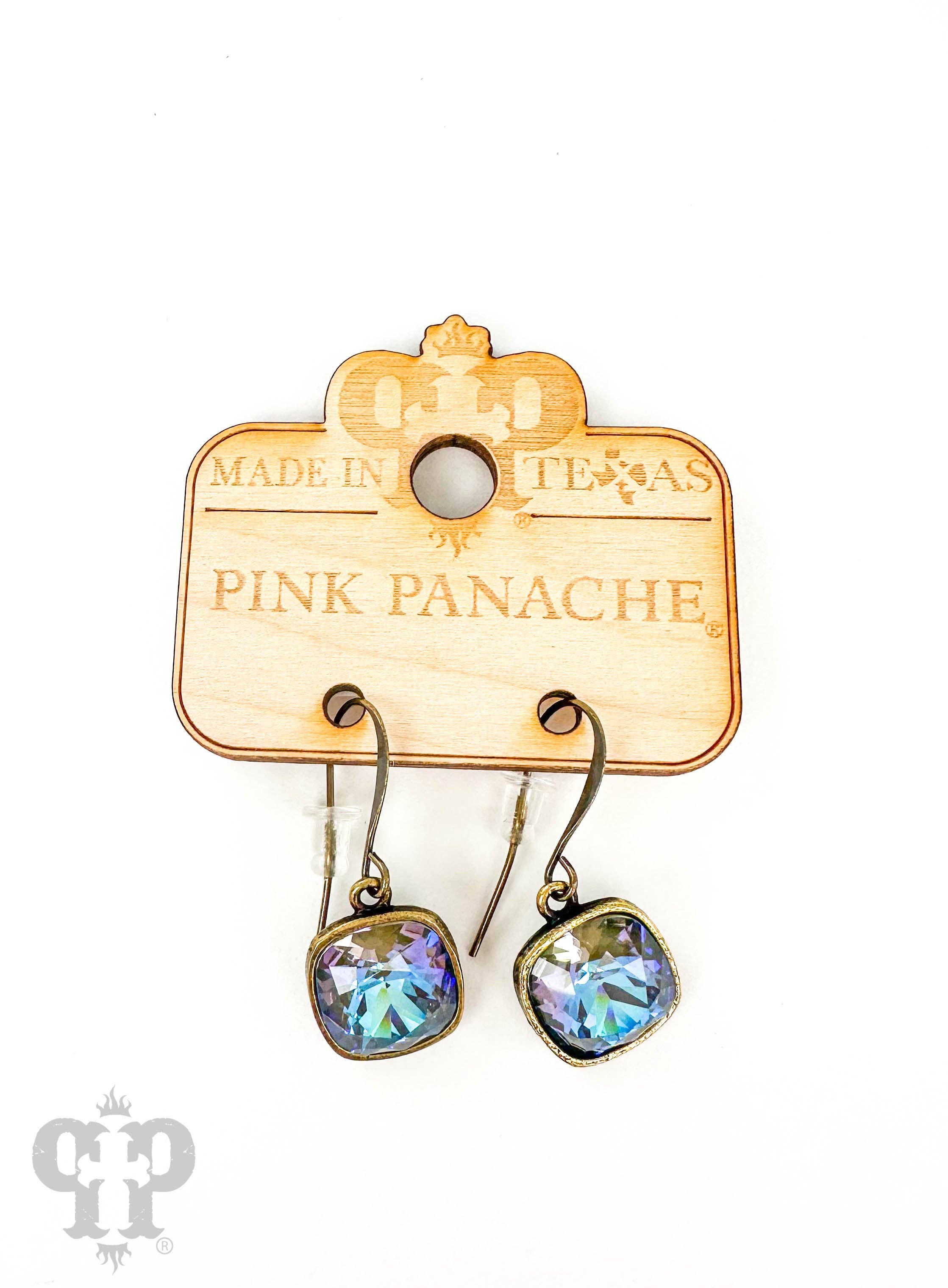 Pink Panache Austrian square crystal hook earring, 12mm