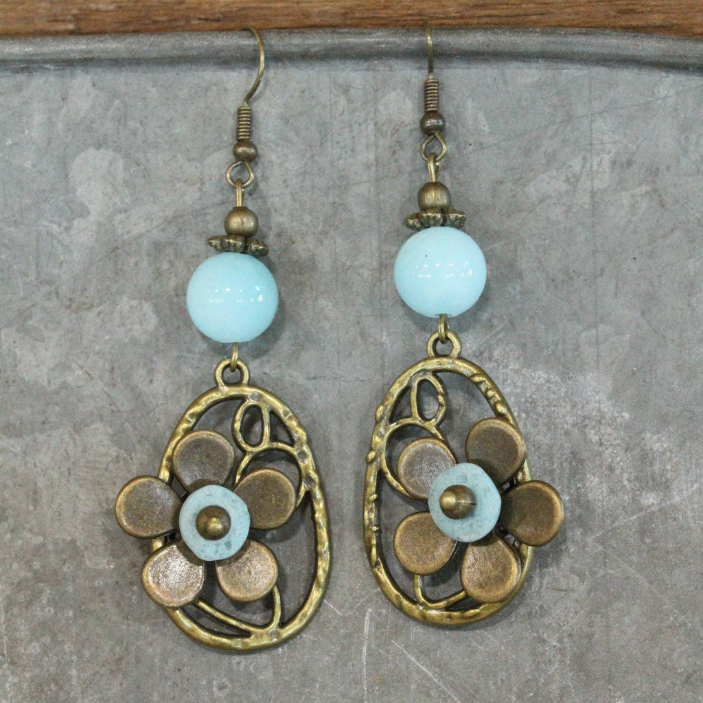 Flower & Stone Bead Dangle Earrings