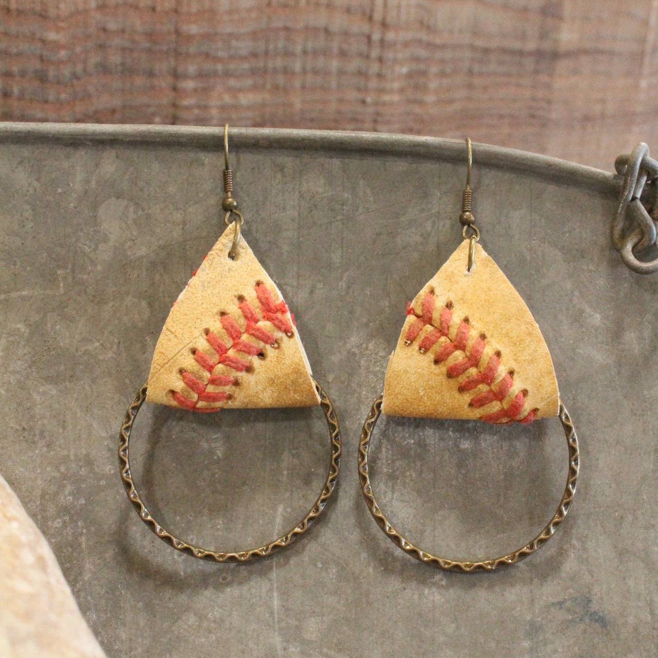 Leather & Thread Baseball Earrings