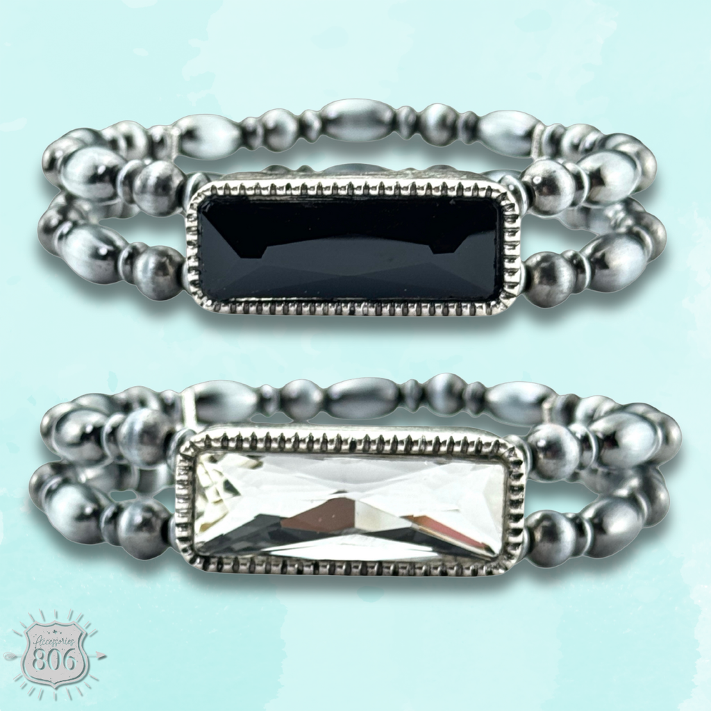 Burnished silver bead rhinestone bracelet