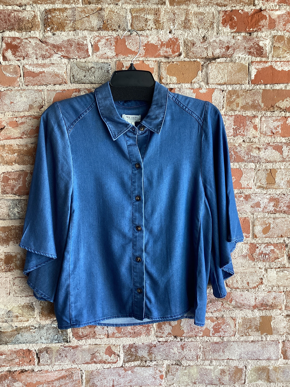 Tru Luxe Cape Sleeve Denim Top
