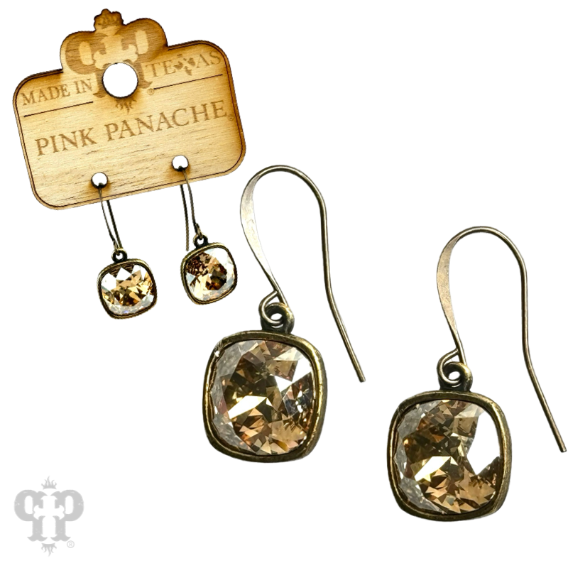 Pink Panache Austrian square crystal hook earring, 12mm