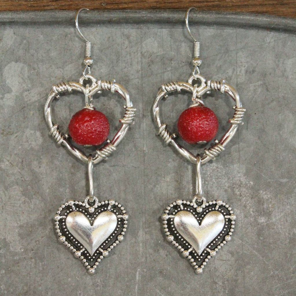 Falling Vintage Silver Heart Dangle Earrings