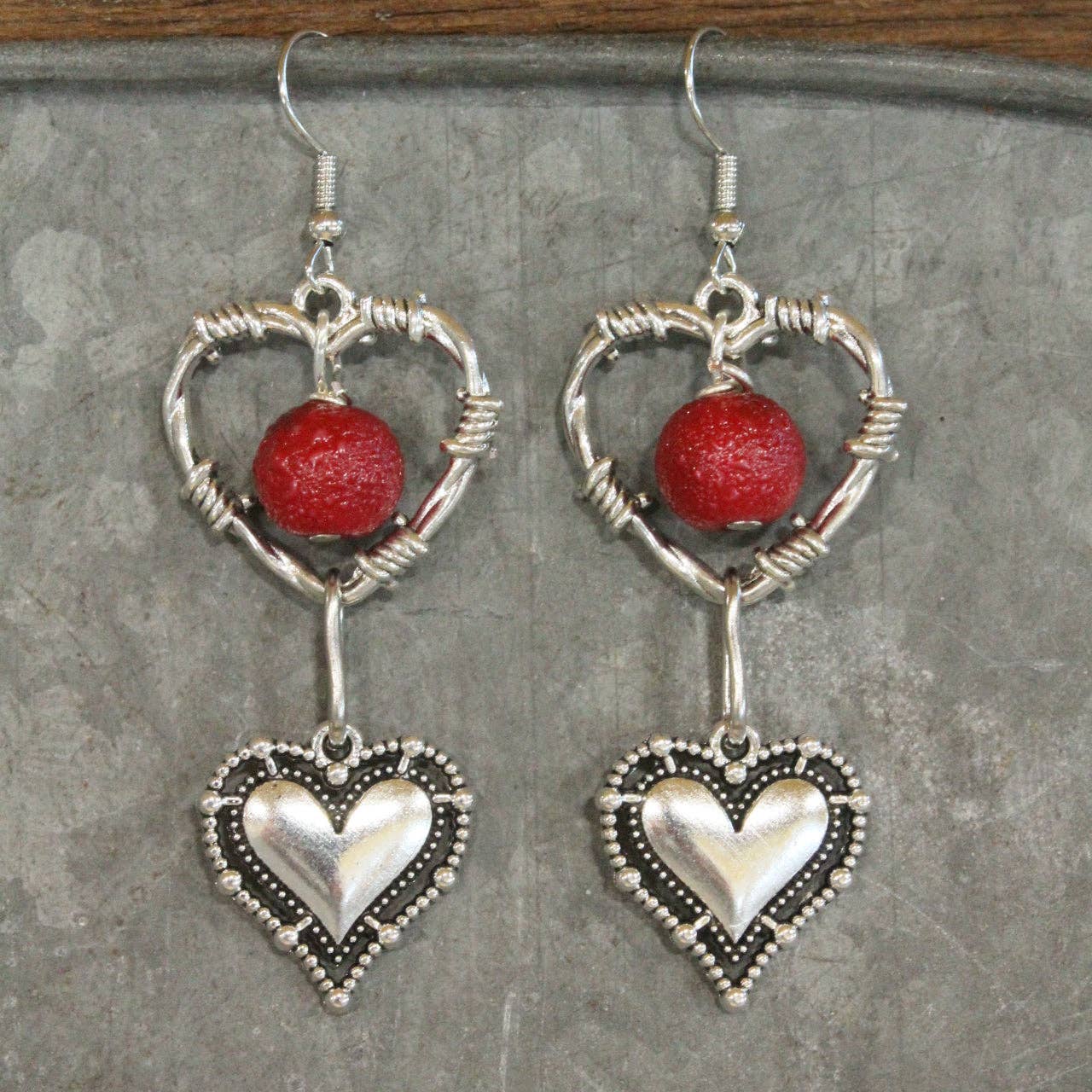 Falling Vintage Silver Heart Dangle Earrings