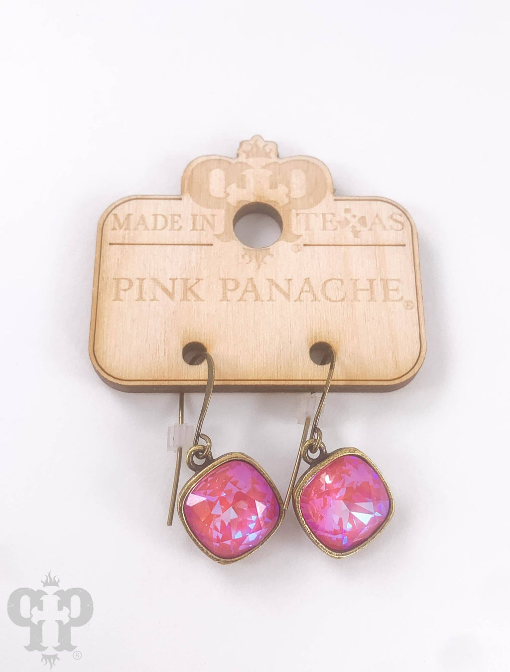 Pink Panache Austrian square crystal hook earring, 12mm