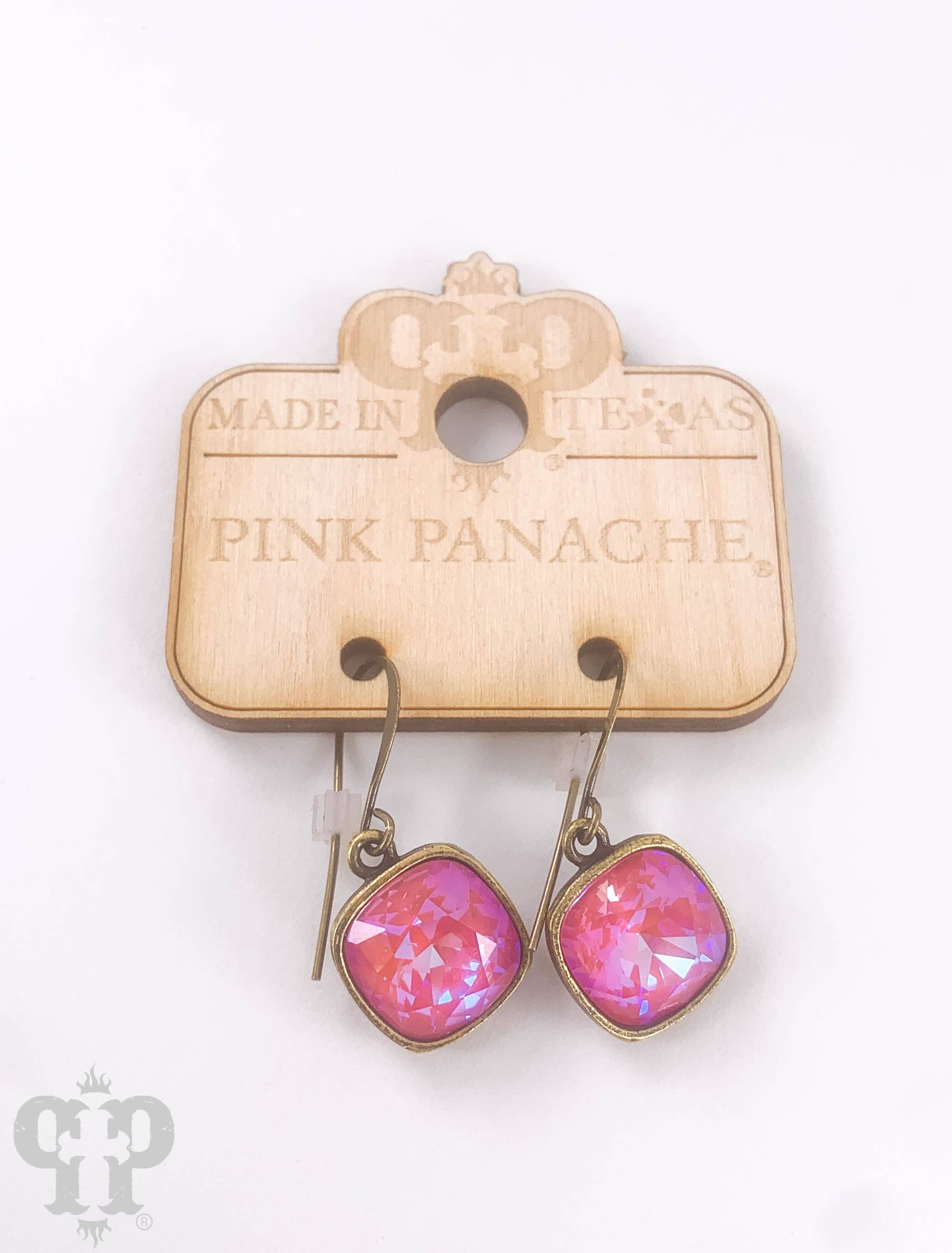 Pink Panache Austrian square crystal hook earring, 12mm