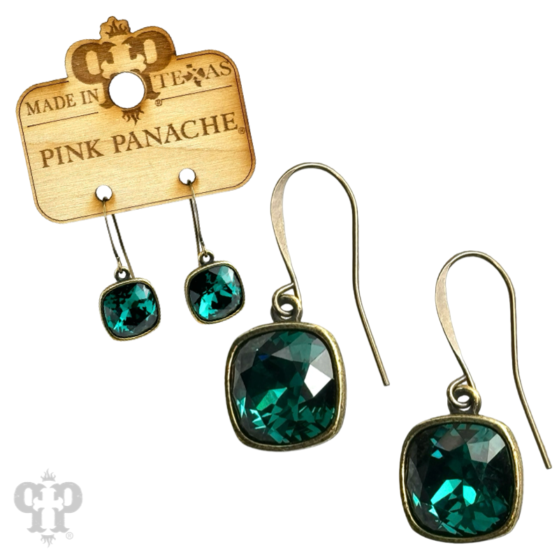 Pink Panache Austrian square crystal hook earring, 12mm