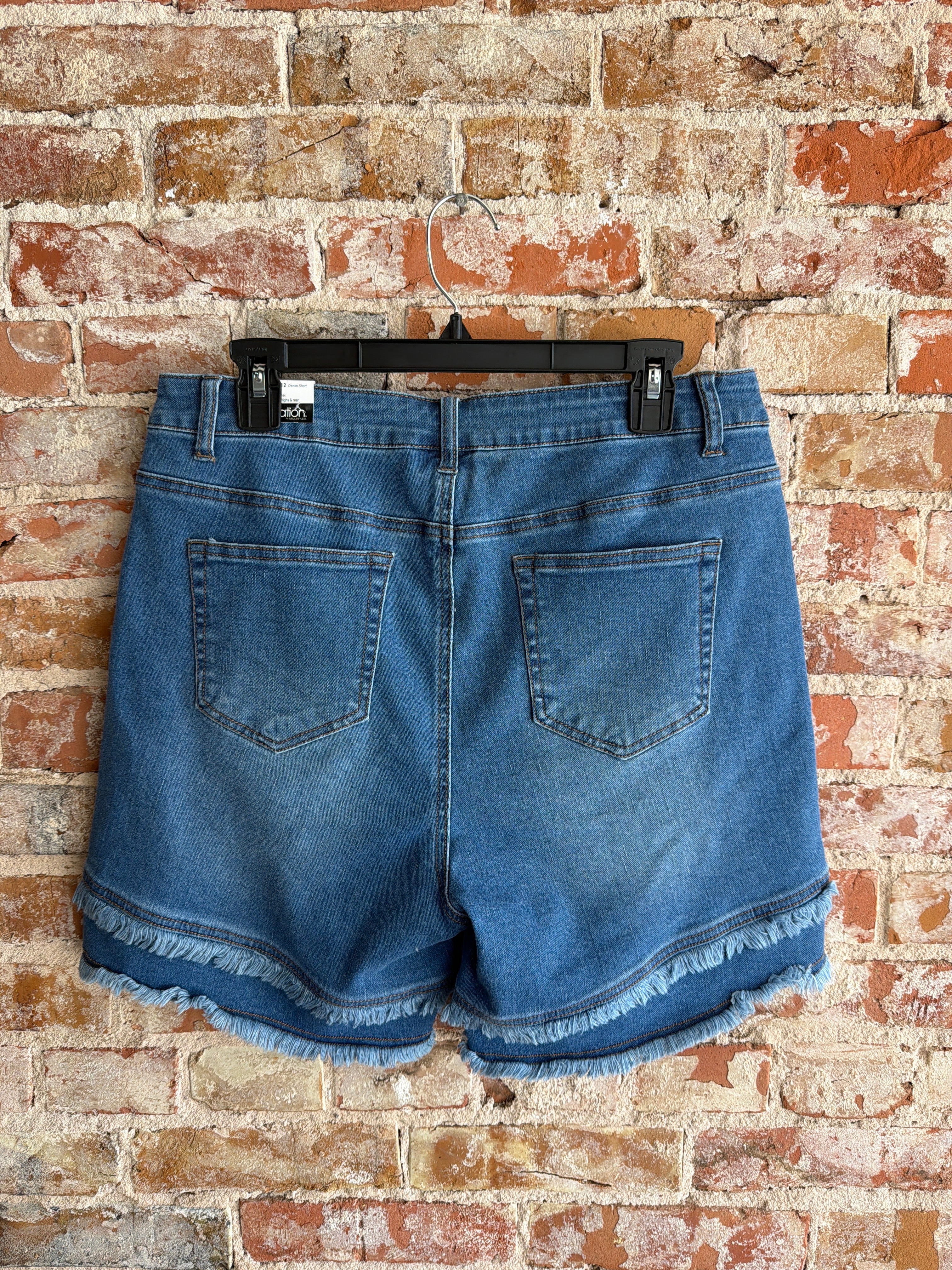 Multiples Fringe Hem Jean Shorts