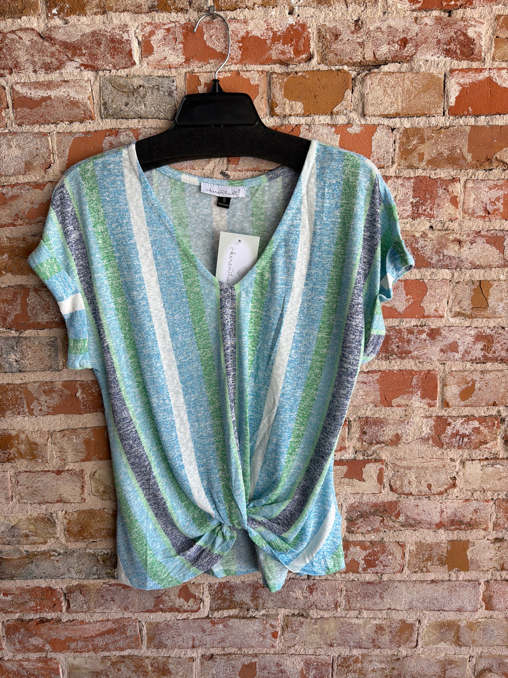 Keren Hart Blue and Green Stripe Top