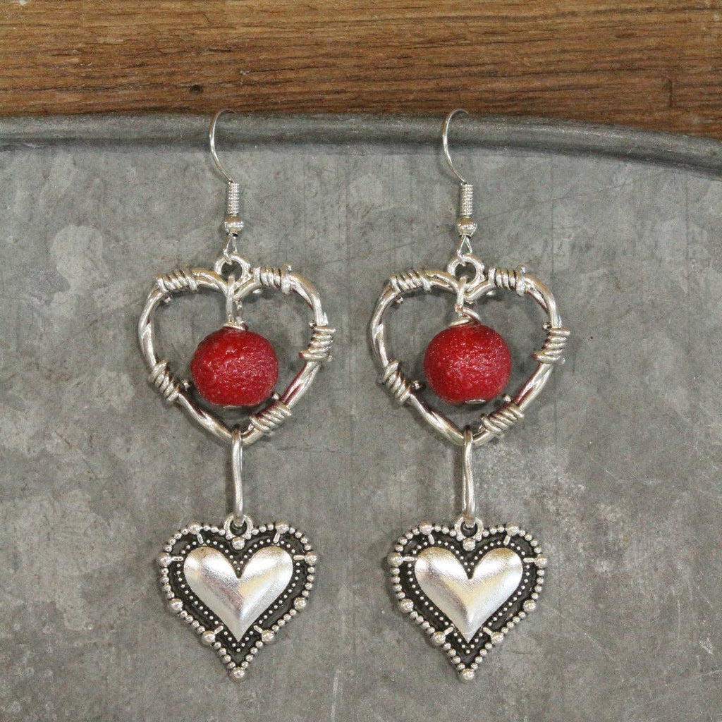 Falling Vintage Silver Heart Dangle Earrings