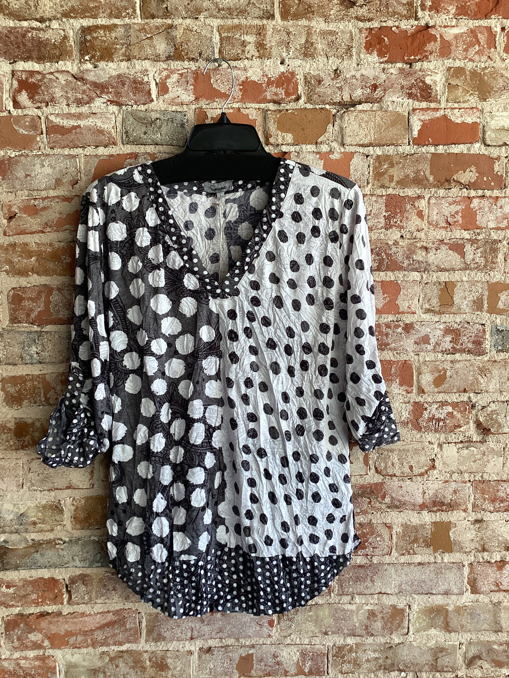 Shana Apparel Crinkle Mix Media Dot Top