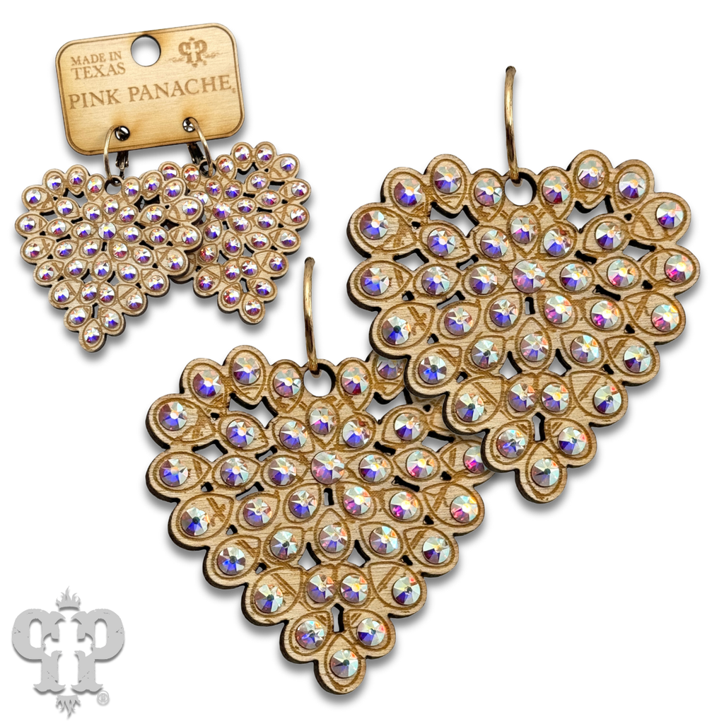 Pink Panache Laser cut rhinestone heart earring