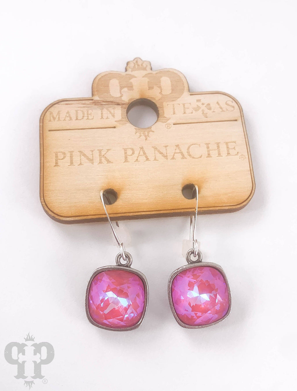 Pink Panache Austrian square crystal hook earring, 12mm