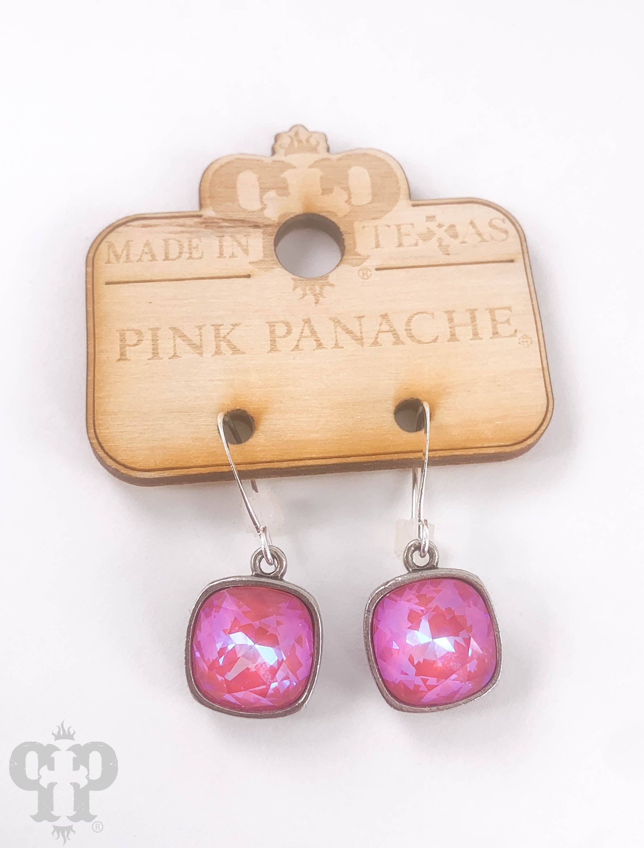 Pink Panache Austrian square crystal hook earring, 12mm