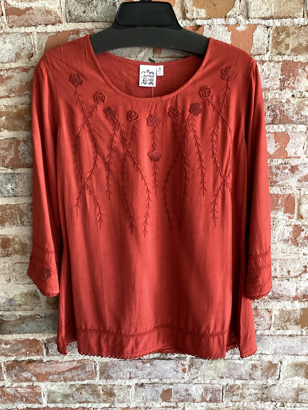 Parsley and Sage Brick Embroidered Blouse