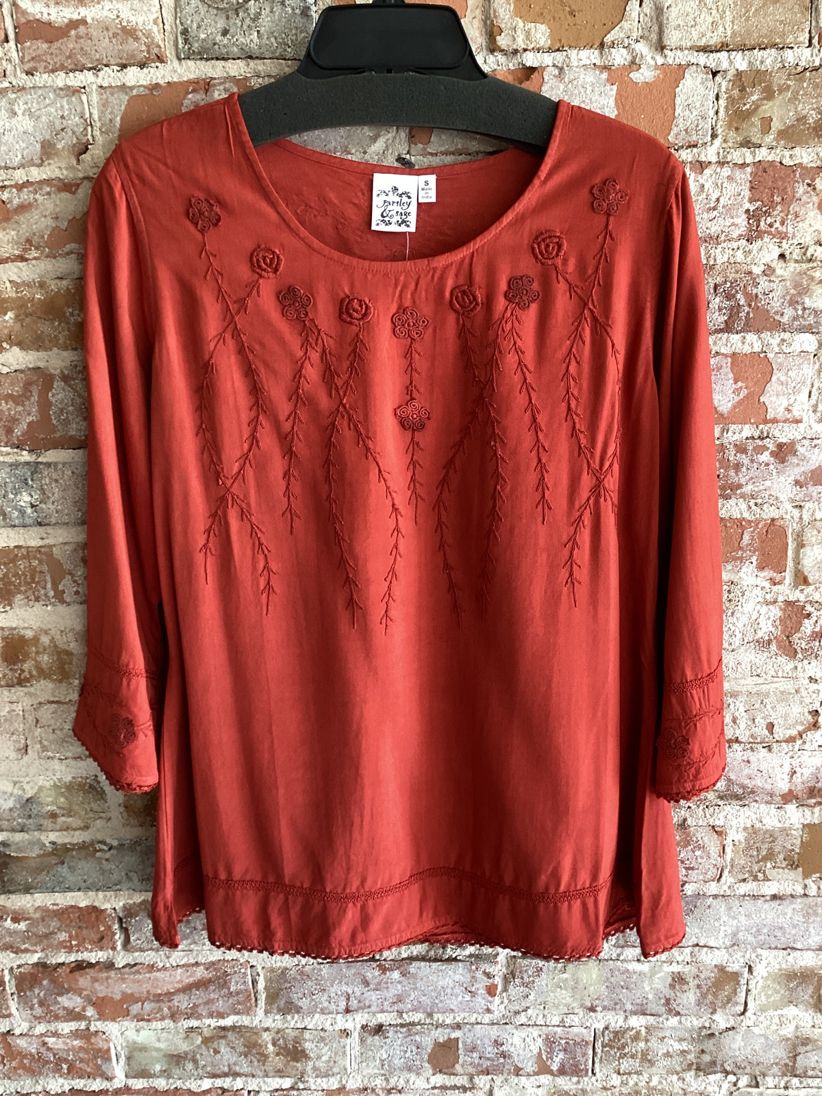 Parsley and Sage Brick Embroidered Blouse