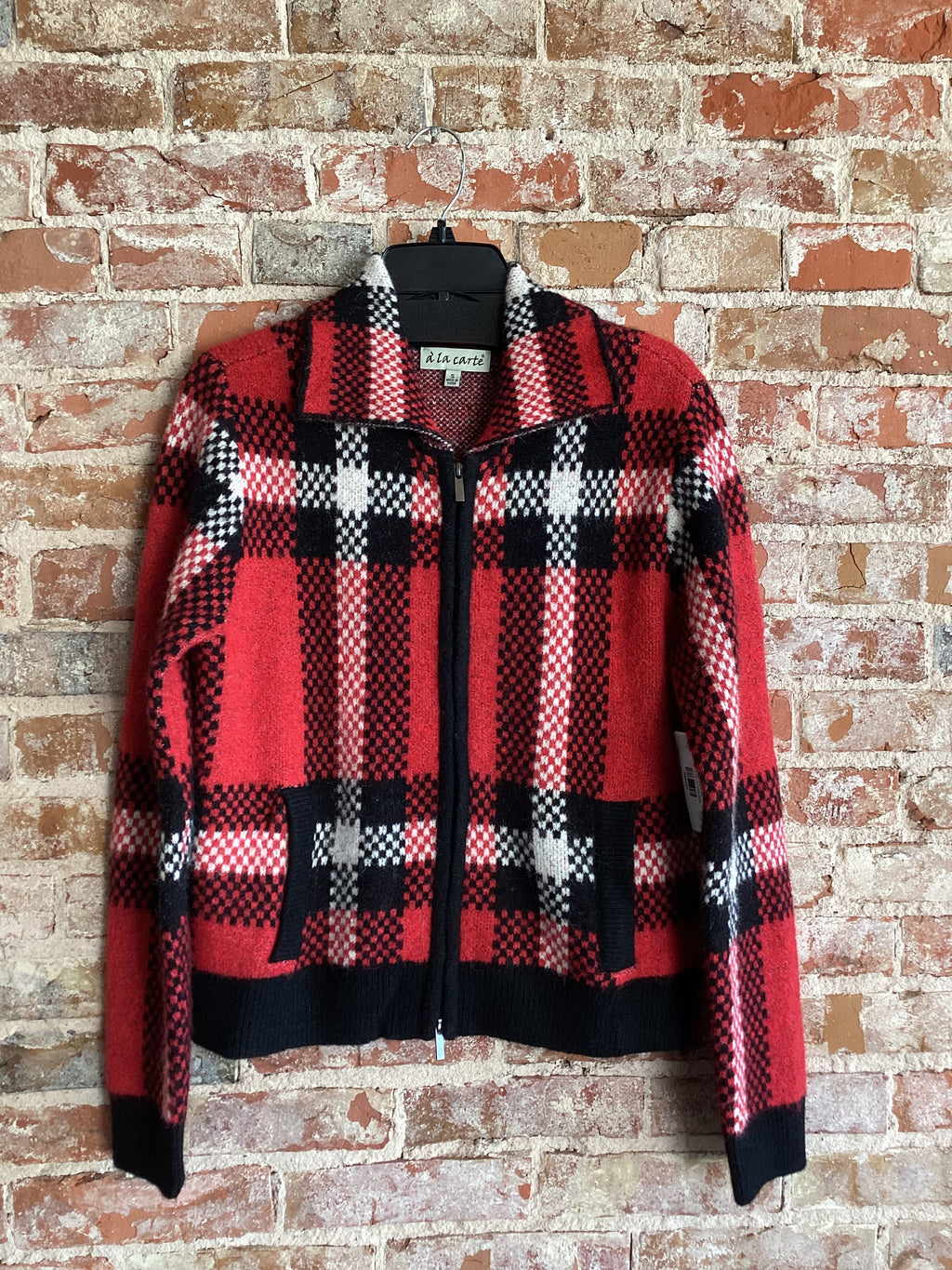 A La Cart Zip Up Plaid Sweater