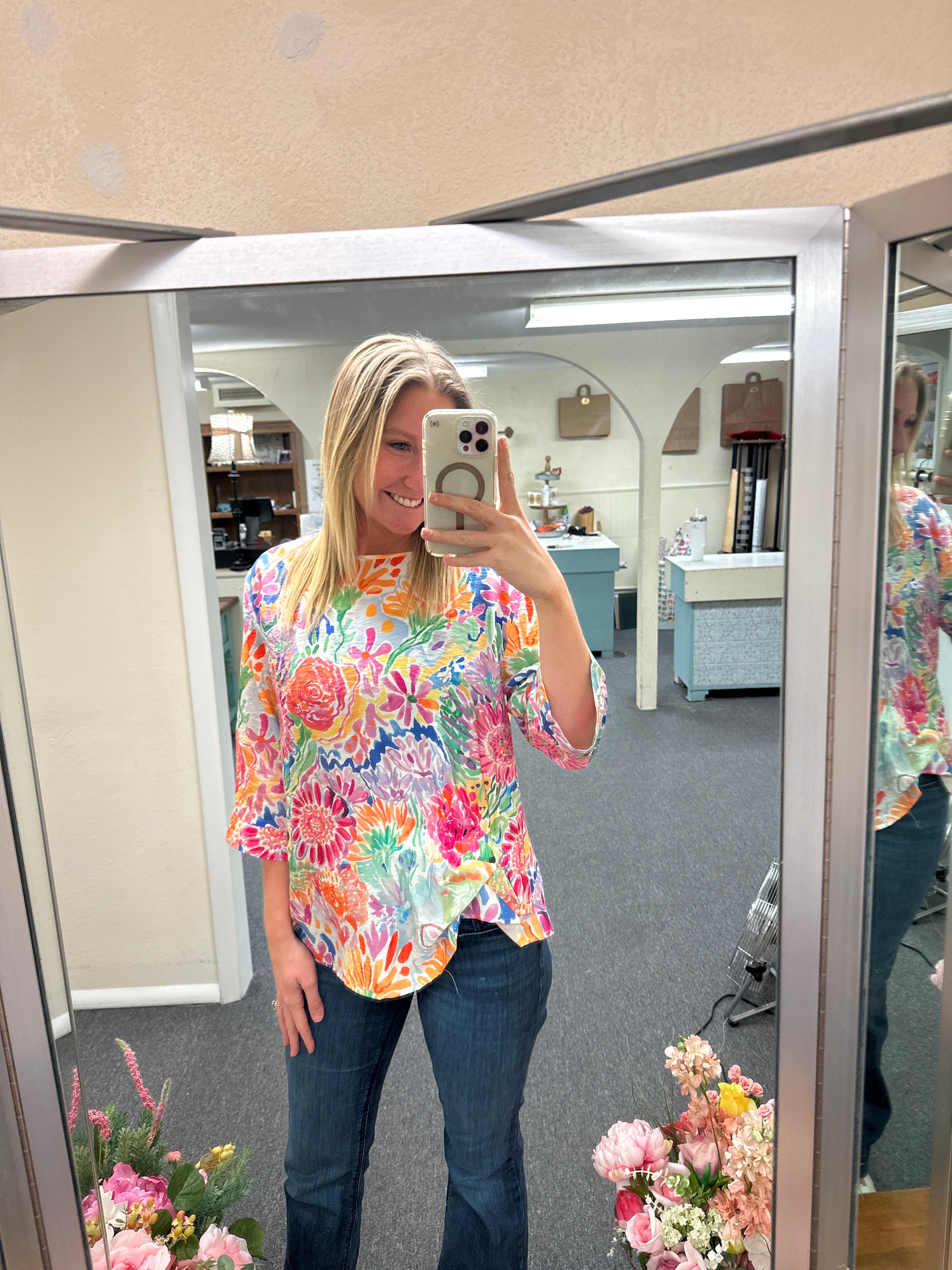 Shana Floral Elastic Detail Top