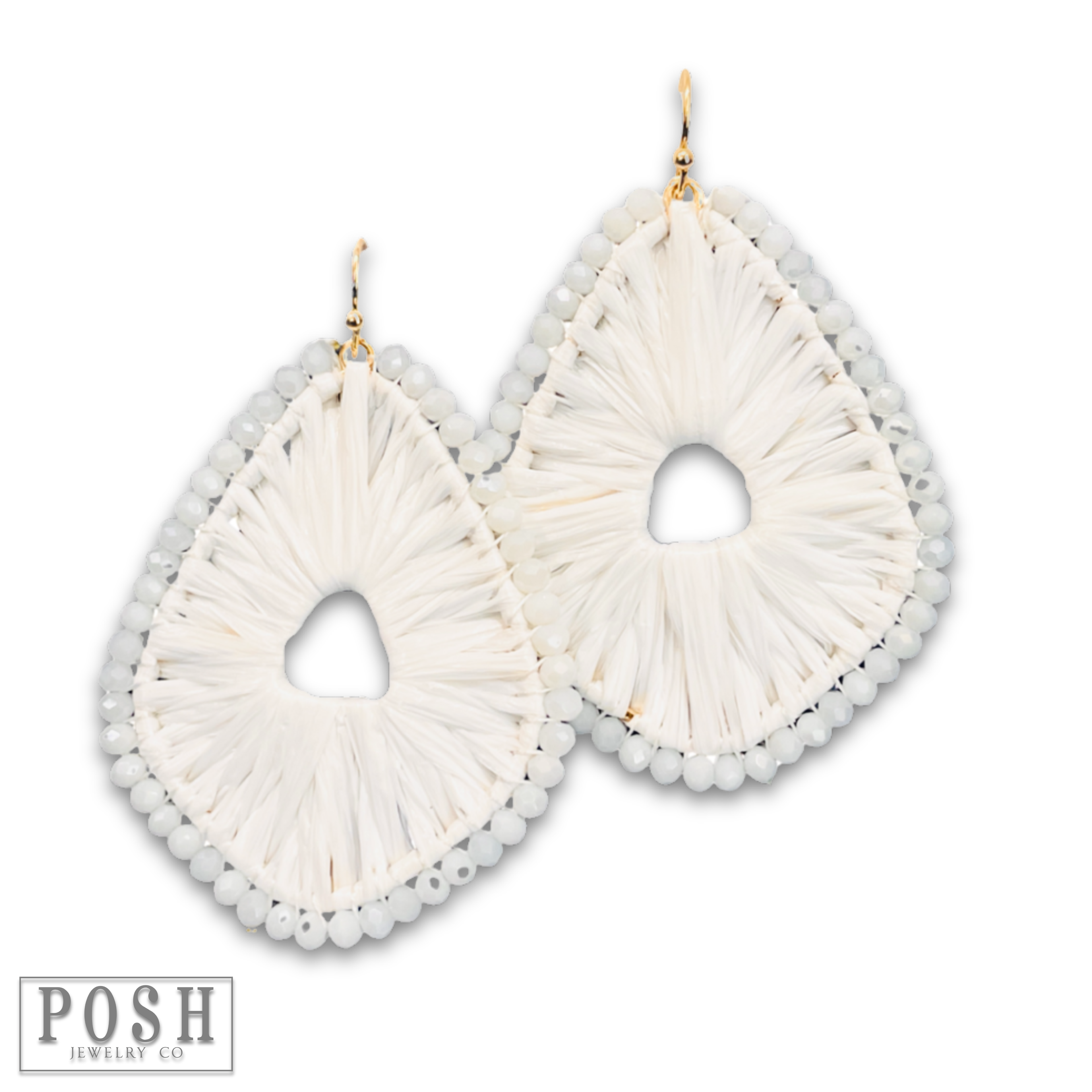 Raffia and bead wrapped teardrop earring, last call