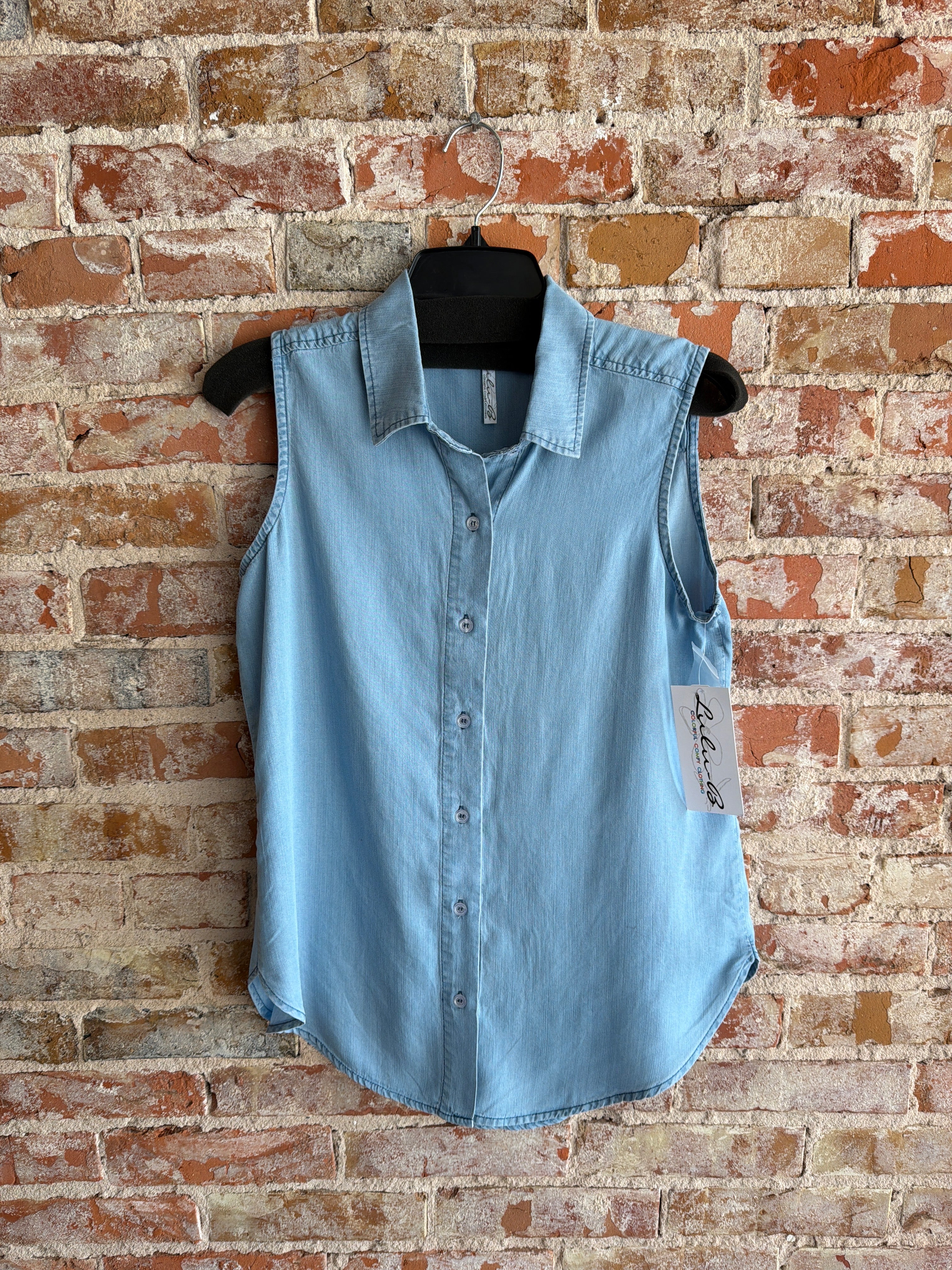 Lulu-B Slv-Less Button Up Top