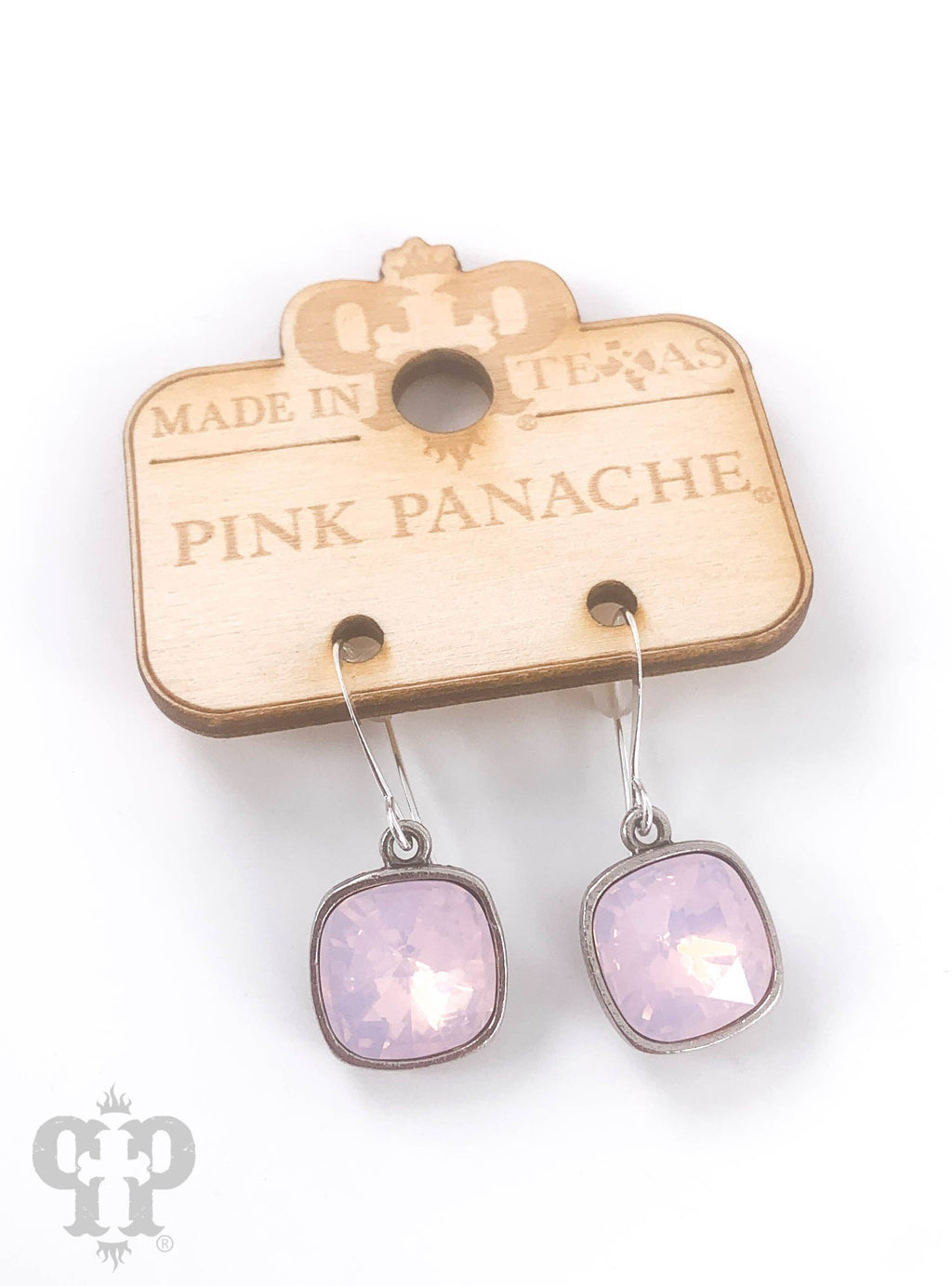 Pink Panache Austrian square crystal hook earring, 12mm