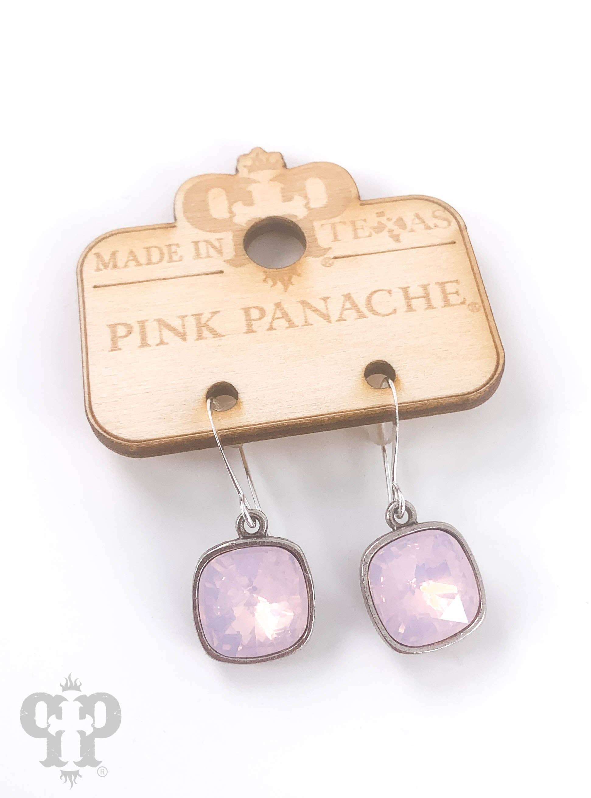 Pink Panache Austrian square crystal hook earring, 12mm