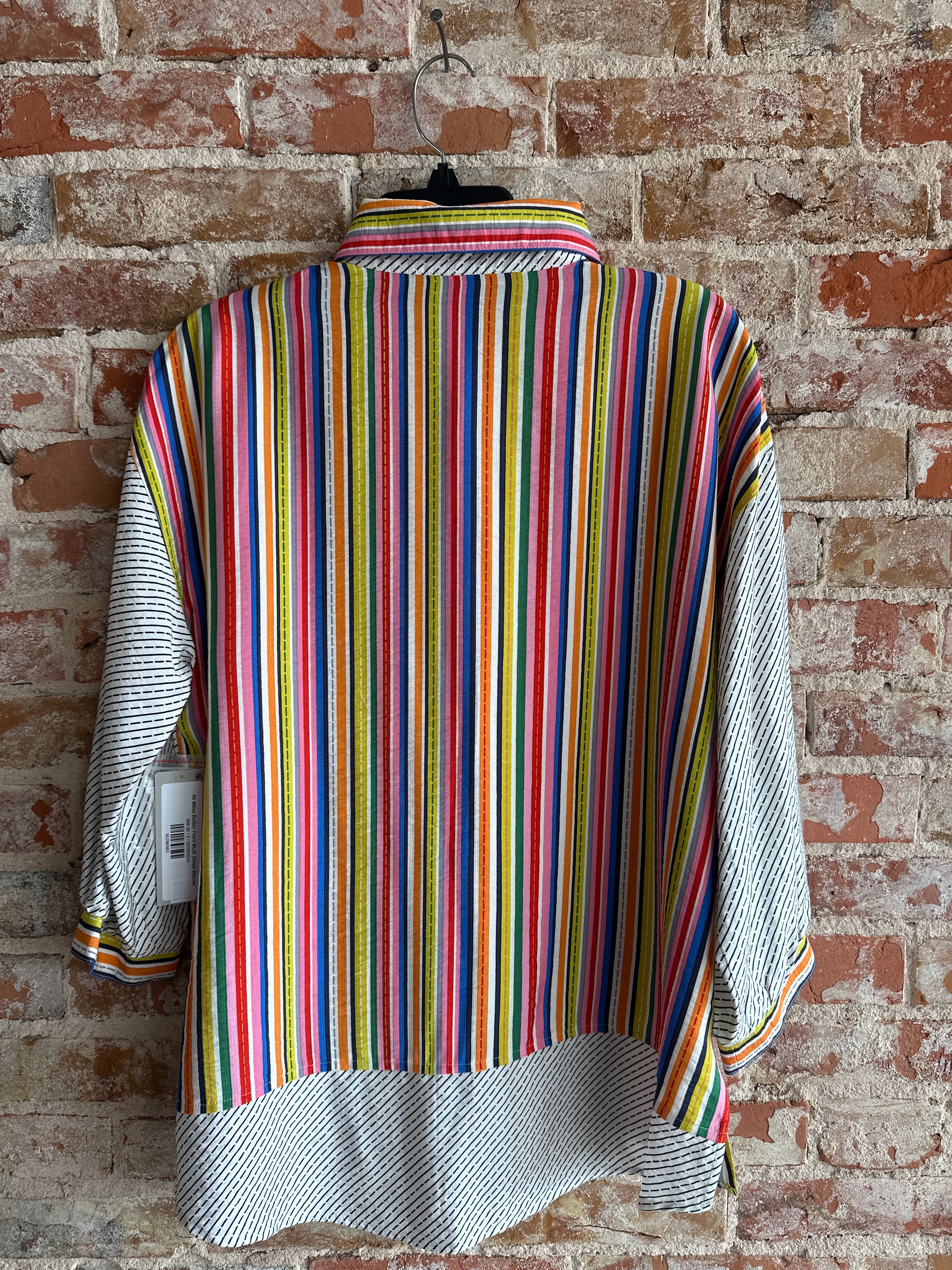 Ali Miles Button Front Multi Stripe Blouse