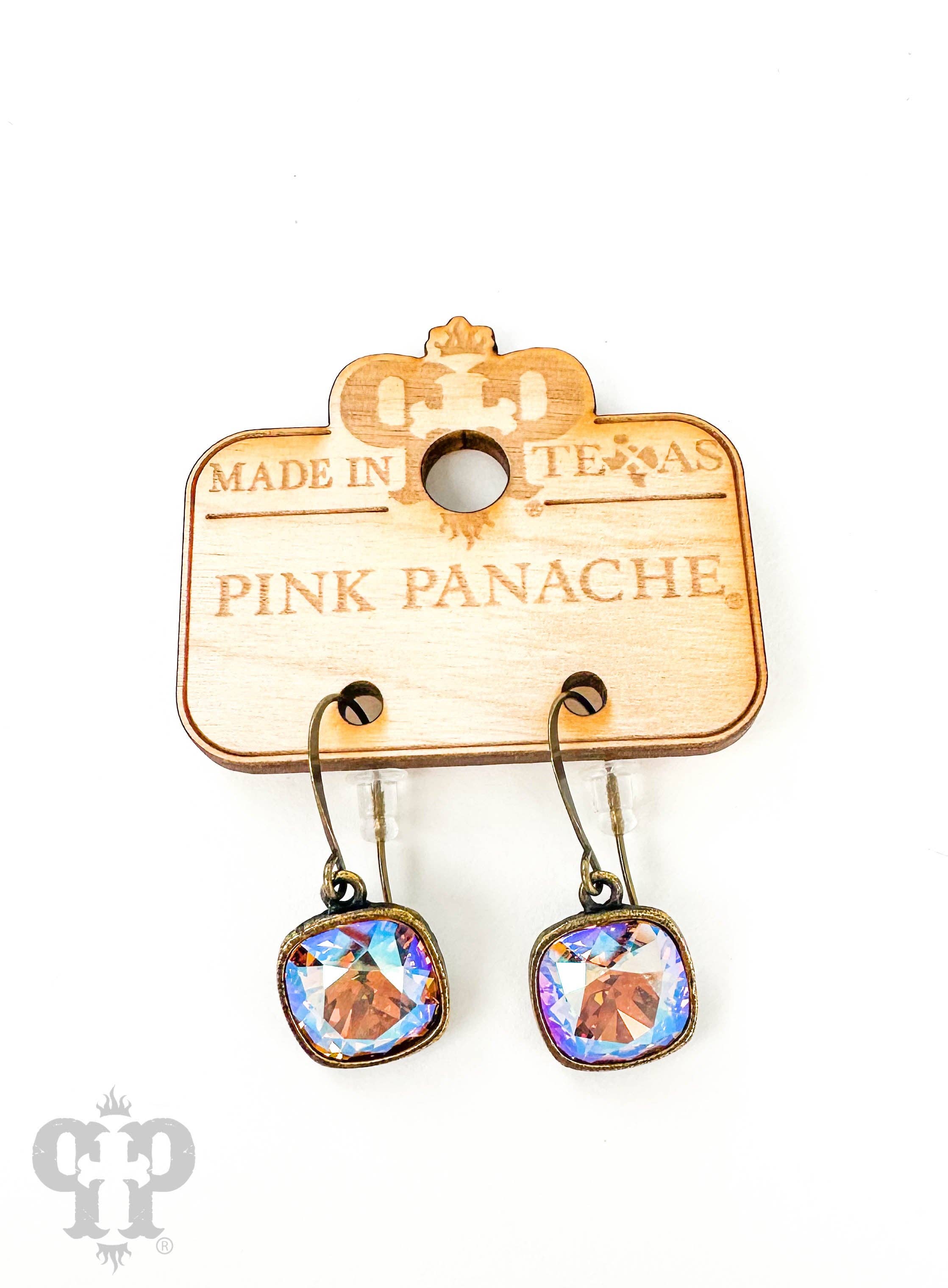 Pink Panache Austrian square crystal hook earring, 12mm