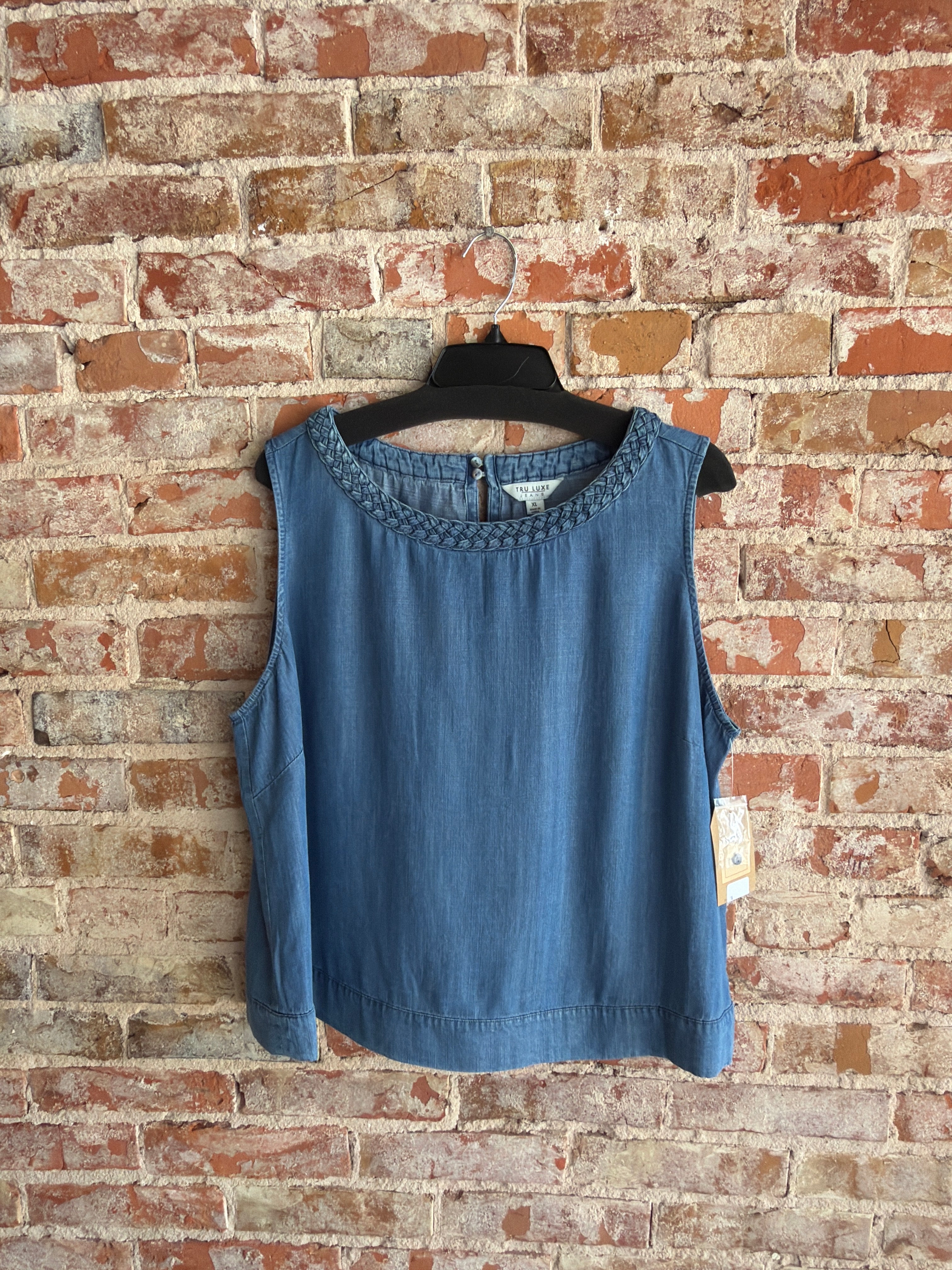 Tru Luxe Denim Tank W/ Neck Detail