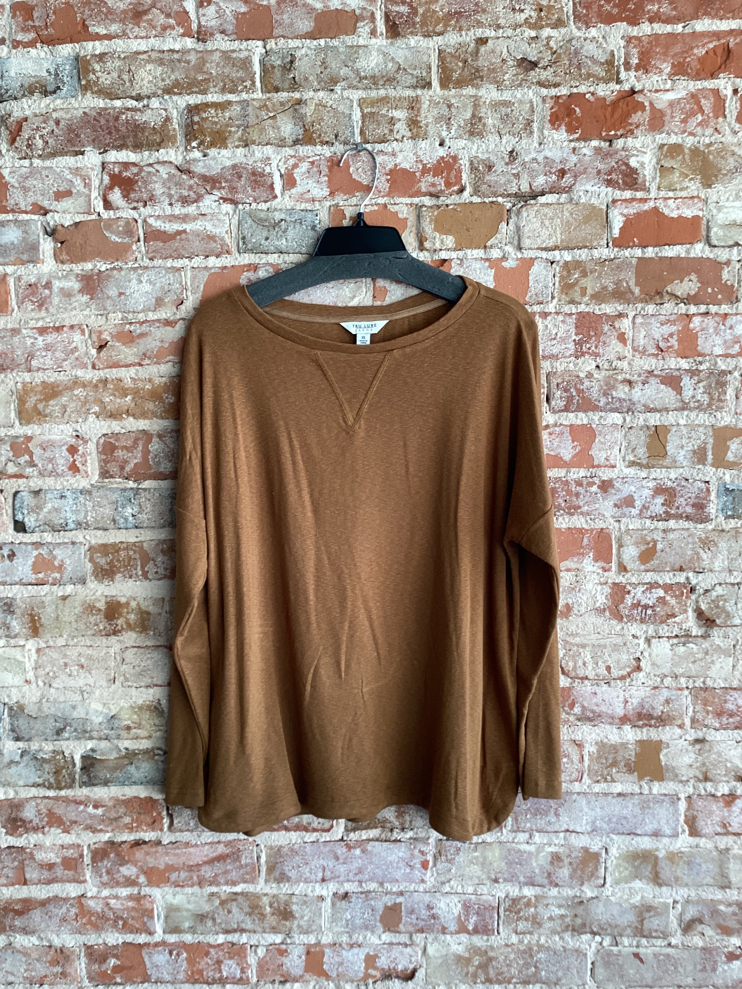Tru Luxe Rib Knit Sleeve Top - Brown