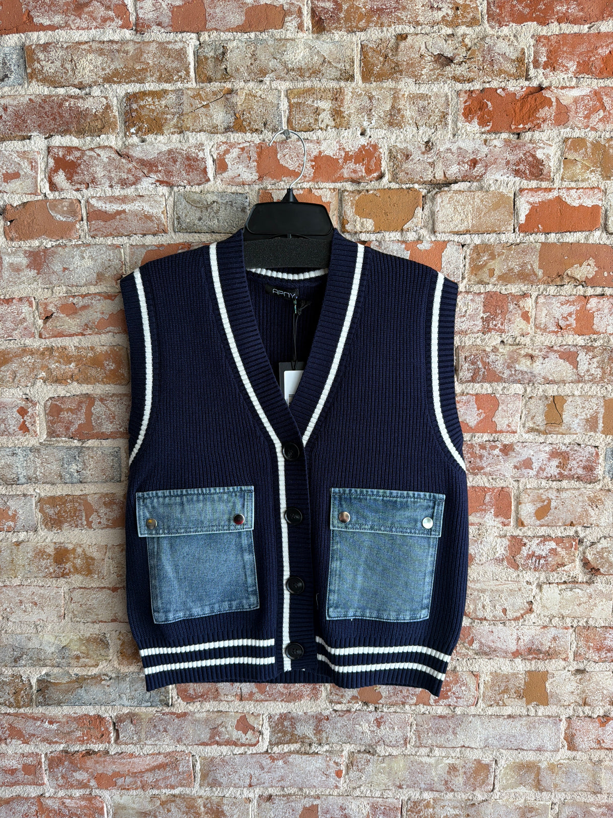 APNY Varsity Denim Patch Vest