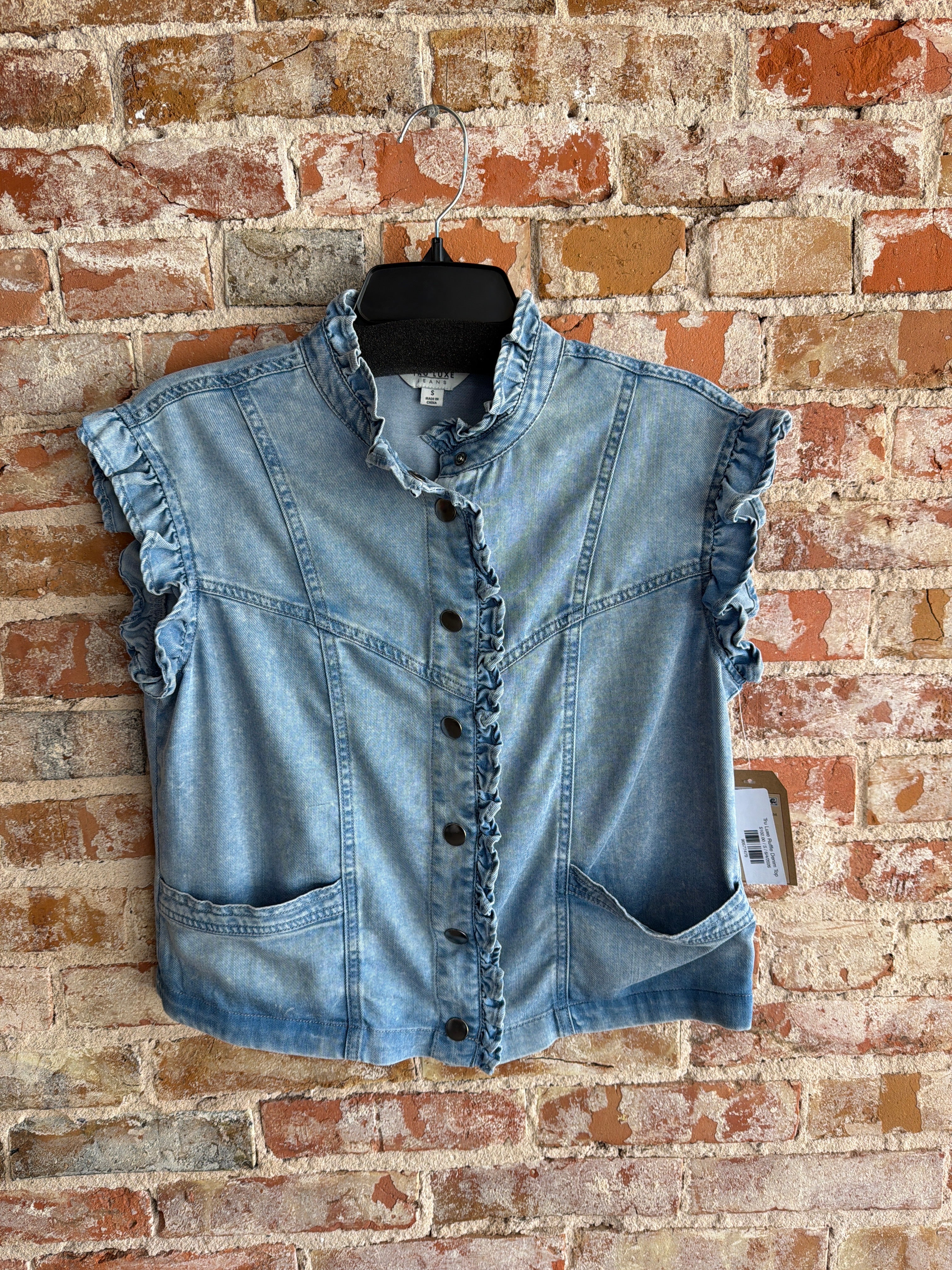 Tru Luxe Ruffle Denim Top