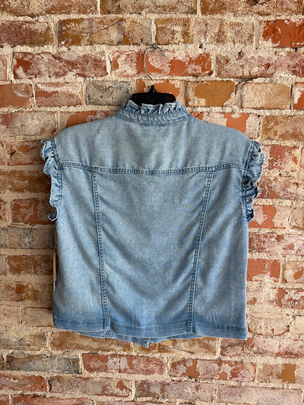 Tru Luxe Ruffle Denim Top