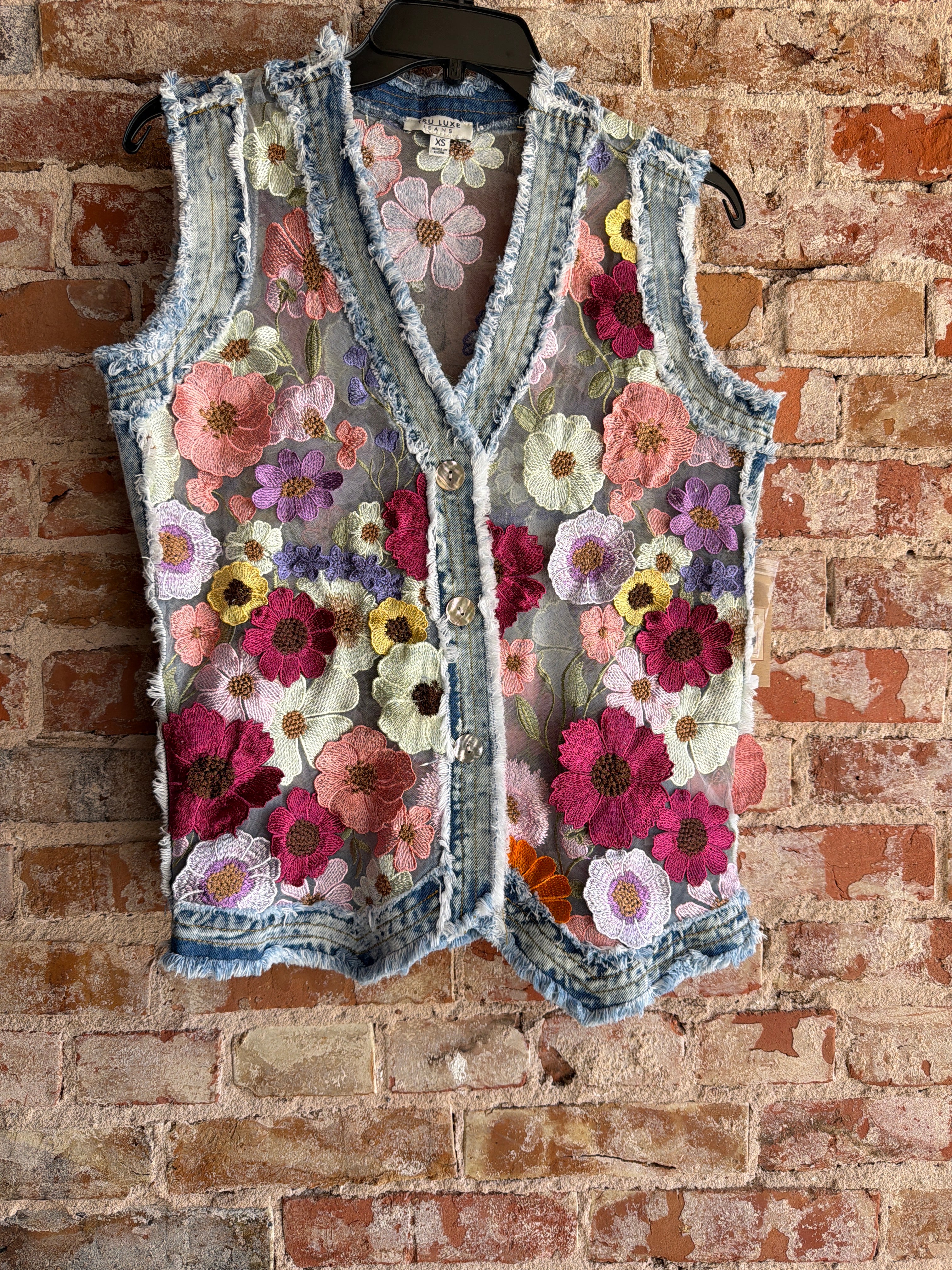Tru Luxe Denim Flower Vest