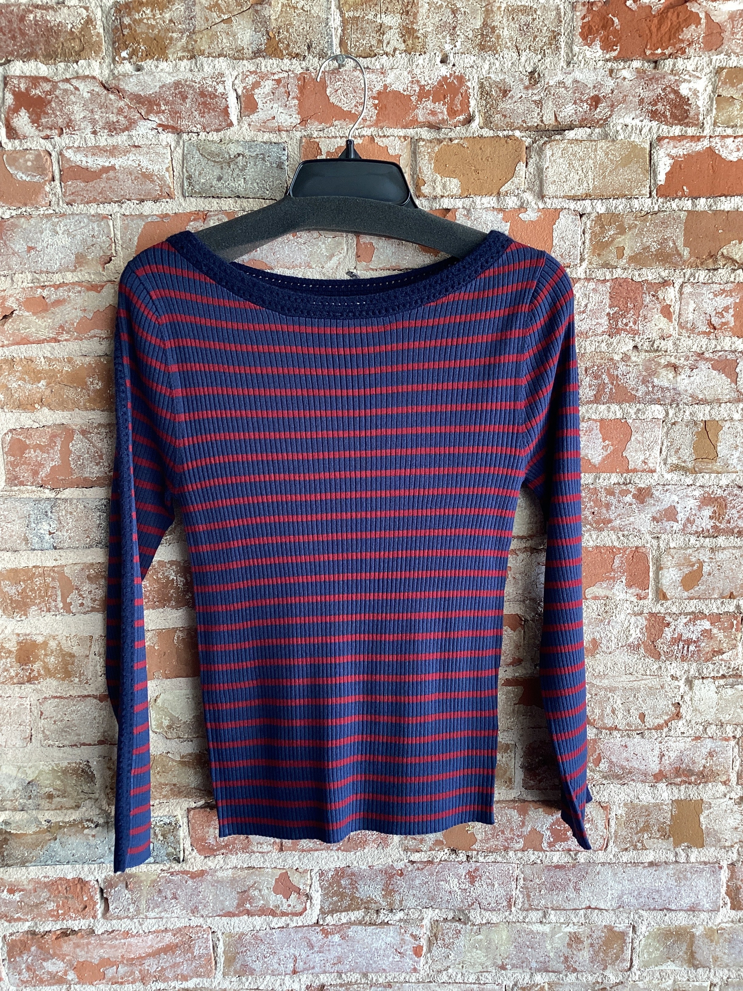 Stripe Sweater W/ Crochet Trim